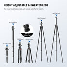 Featuring 5 section foldable legs, this professional heavy duty travel tripod for smartphone & camera extends up to 64.5"/164cm