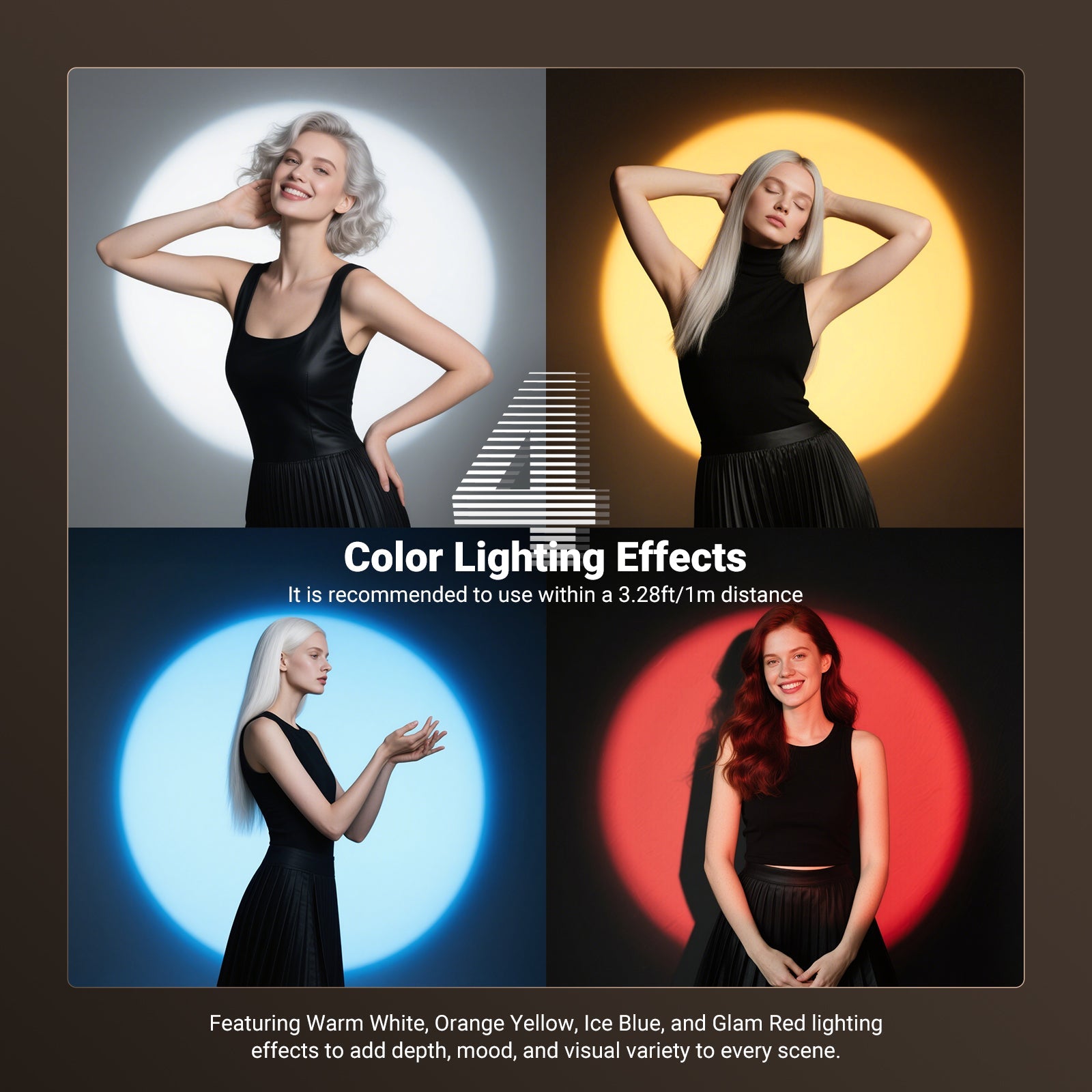 NEEWER FL20 Portable RGB Photography Flashlight features bright white, warm yellow, cool blue, and vibrant red tones