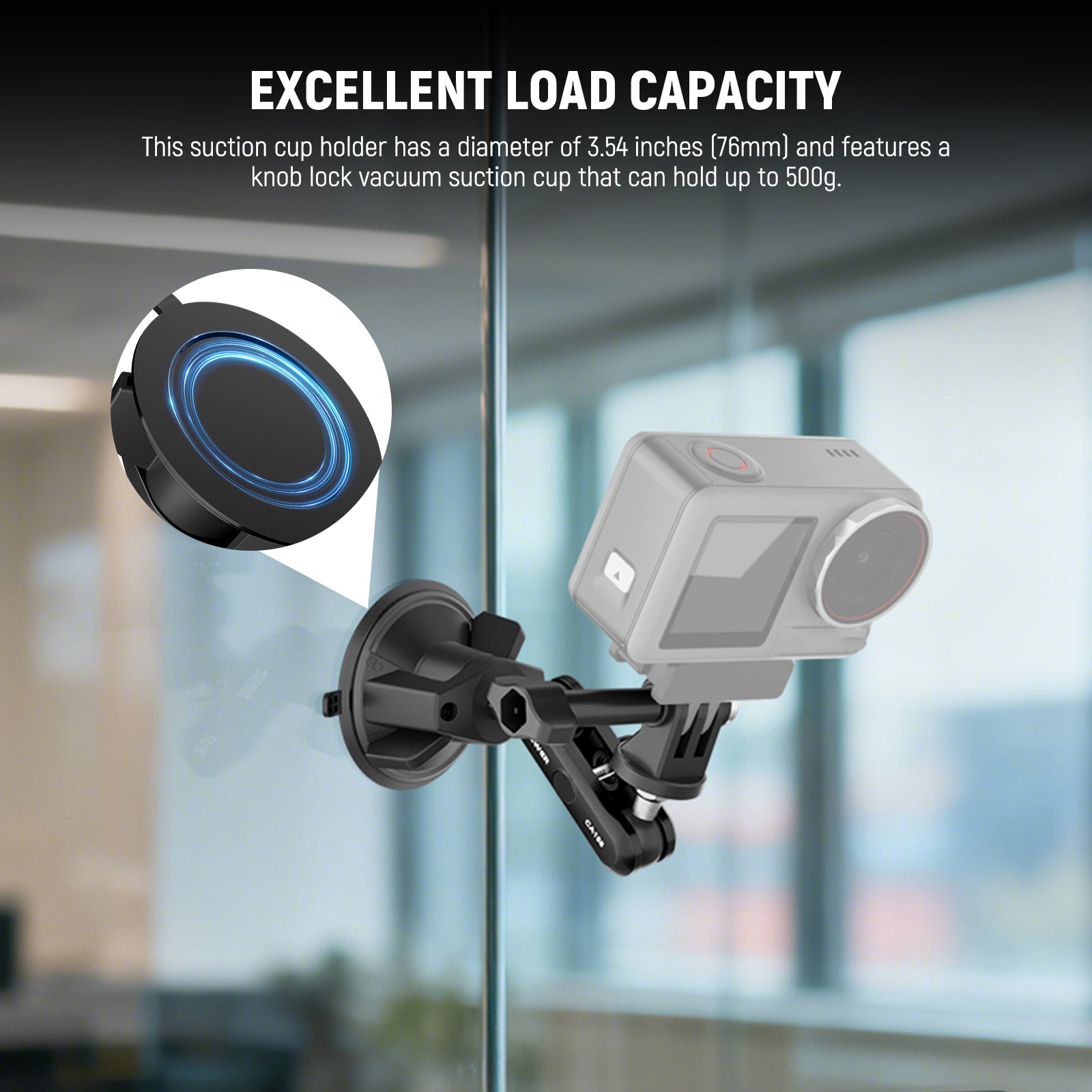 NEEWER CA158 Phone & Camera Mount features a knob lock vacuum suction cup that can hold up to 500g.