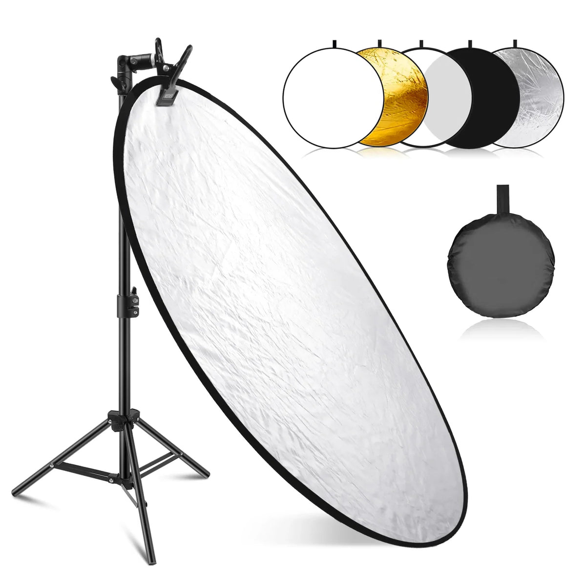 NEEWER 43”/110cm Collapsible Light Reflector with Clamp & Stand ...