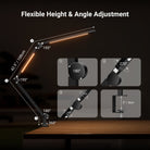 Extending up to 42.5" in height, the LED lamp features 7 articulated joints for flexible angle adjustment.