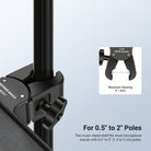 The music stand shelf fits most microphone stands with 0.5" to 2" poles.