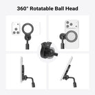 The camera phone mount holder compatible with Mag Safe allows for 360° swivel
