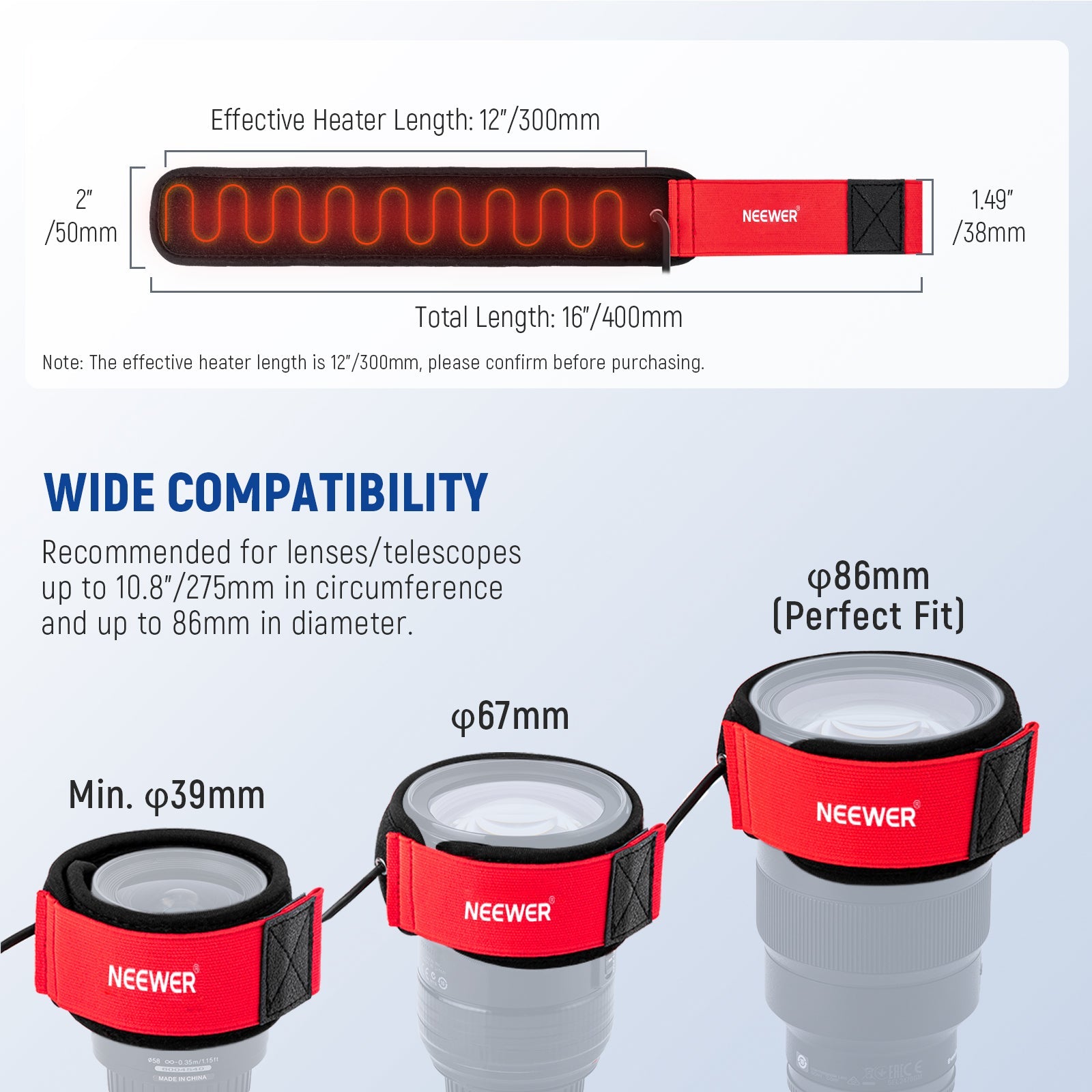 NEEWER HW-17B USB Lens Heater has wide compatibility.