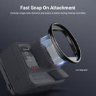 Directly snaps onto the lens and stays in place with the help of its nonslip rubber linings