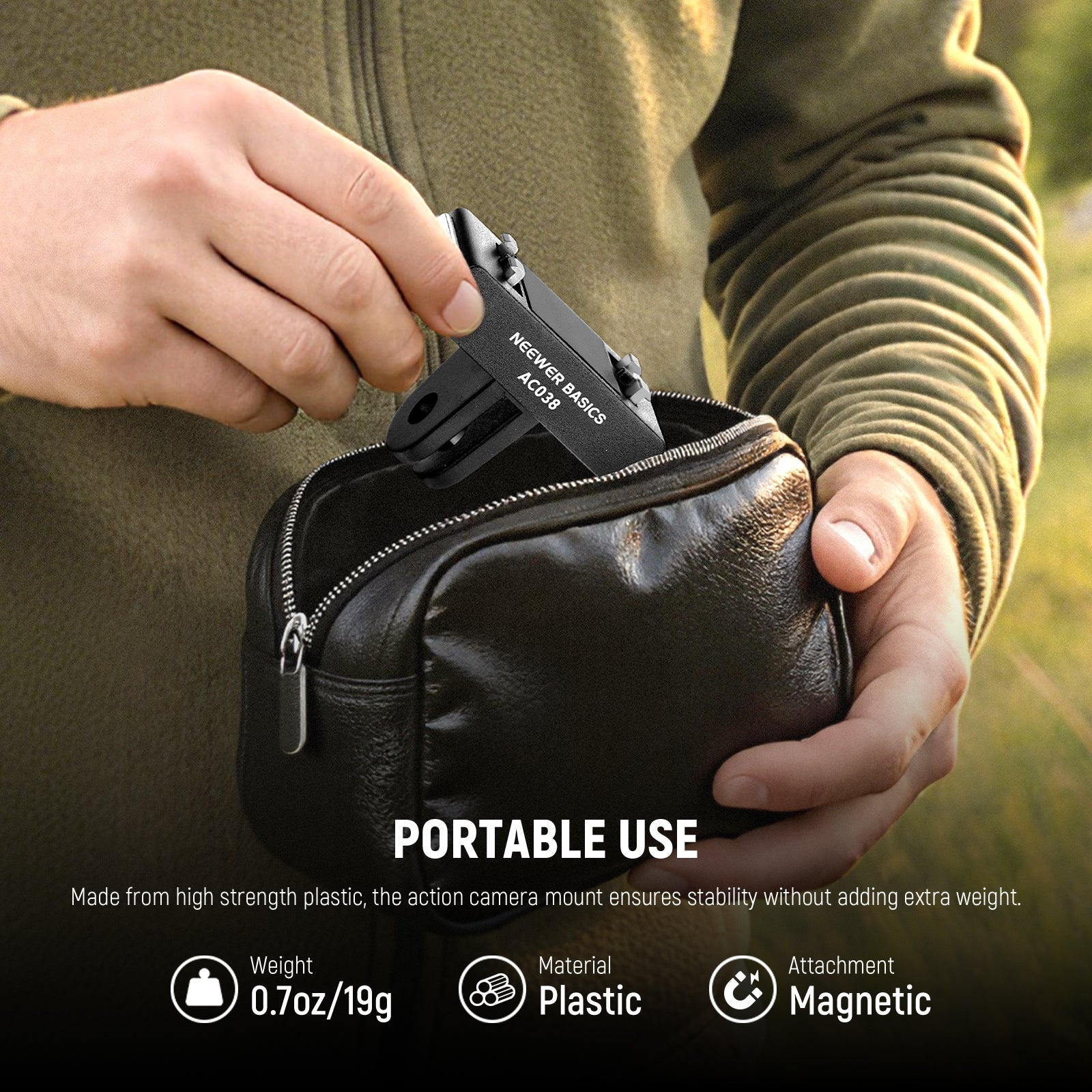 the action camera mount ensures stability without adding extra weight