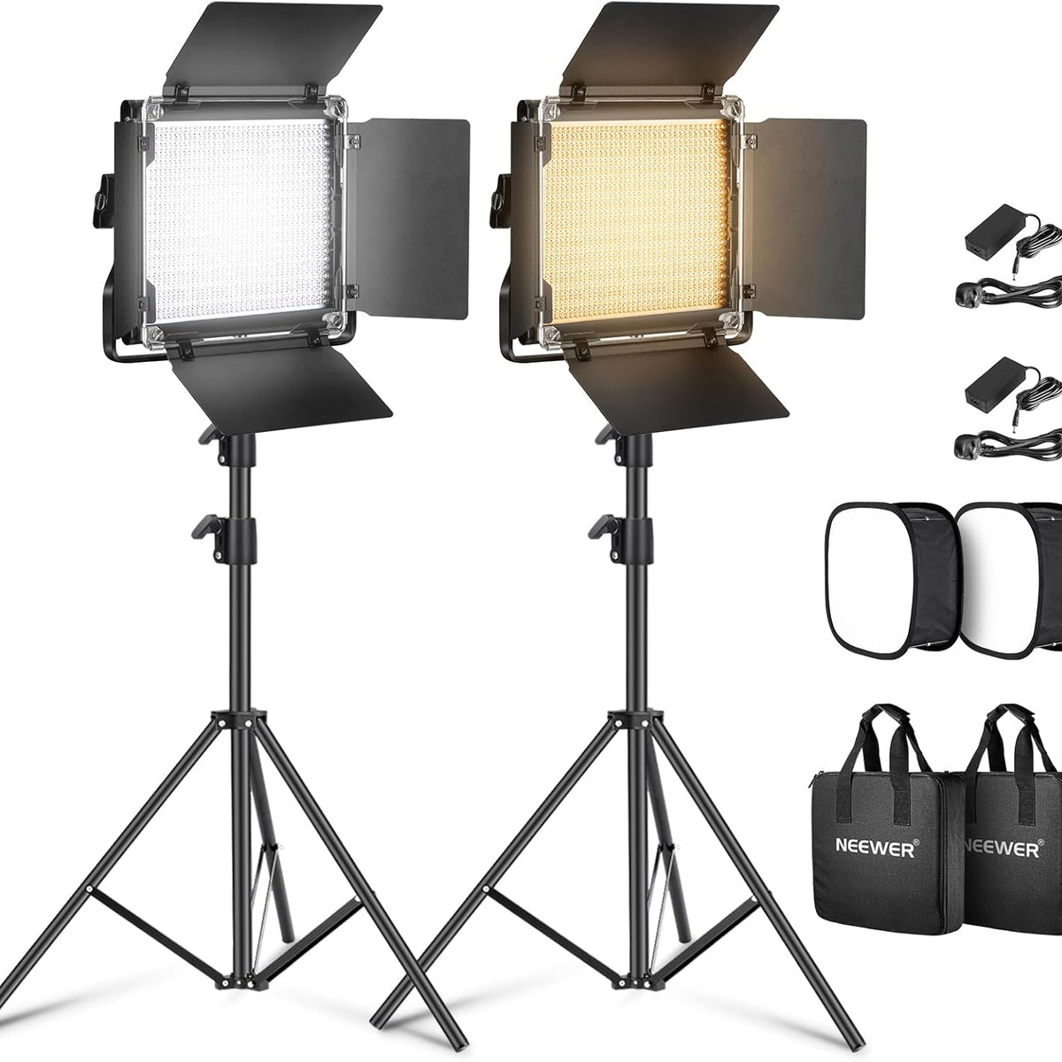 NEEWER 2 Pack Bi-Color NL660 LED Video Light and Stand Kit with ...