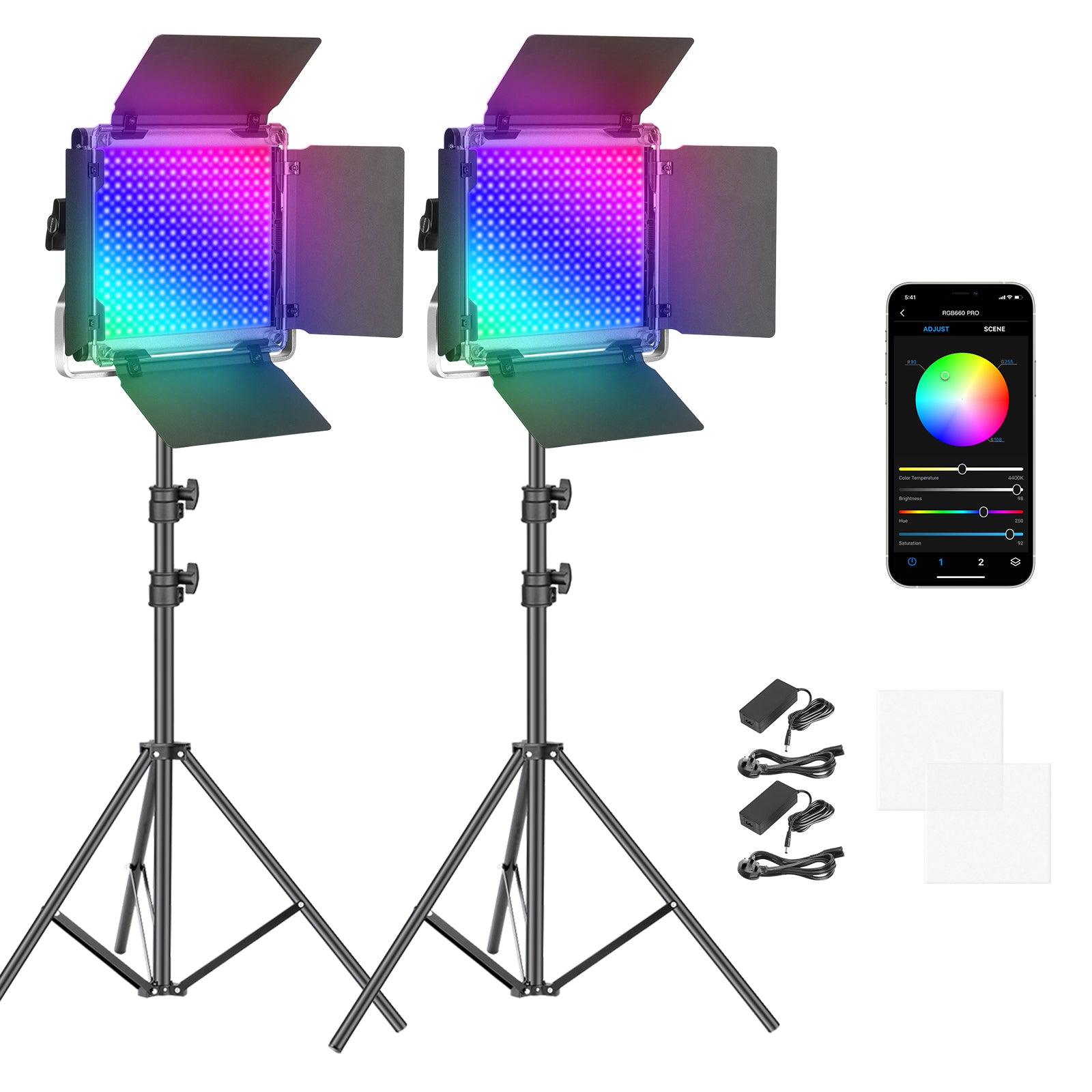 NEEWER 2 Pack RGB660 PRO LED Video Light Kit with Stands - NEEWER