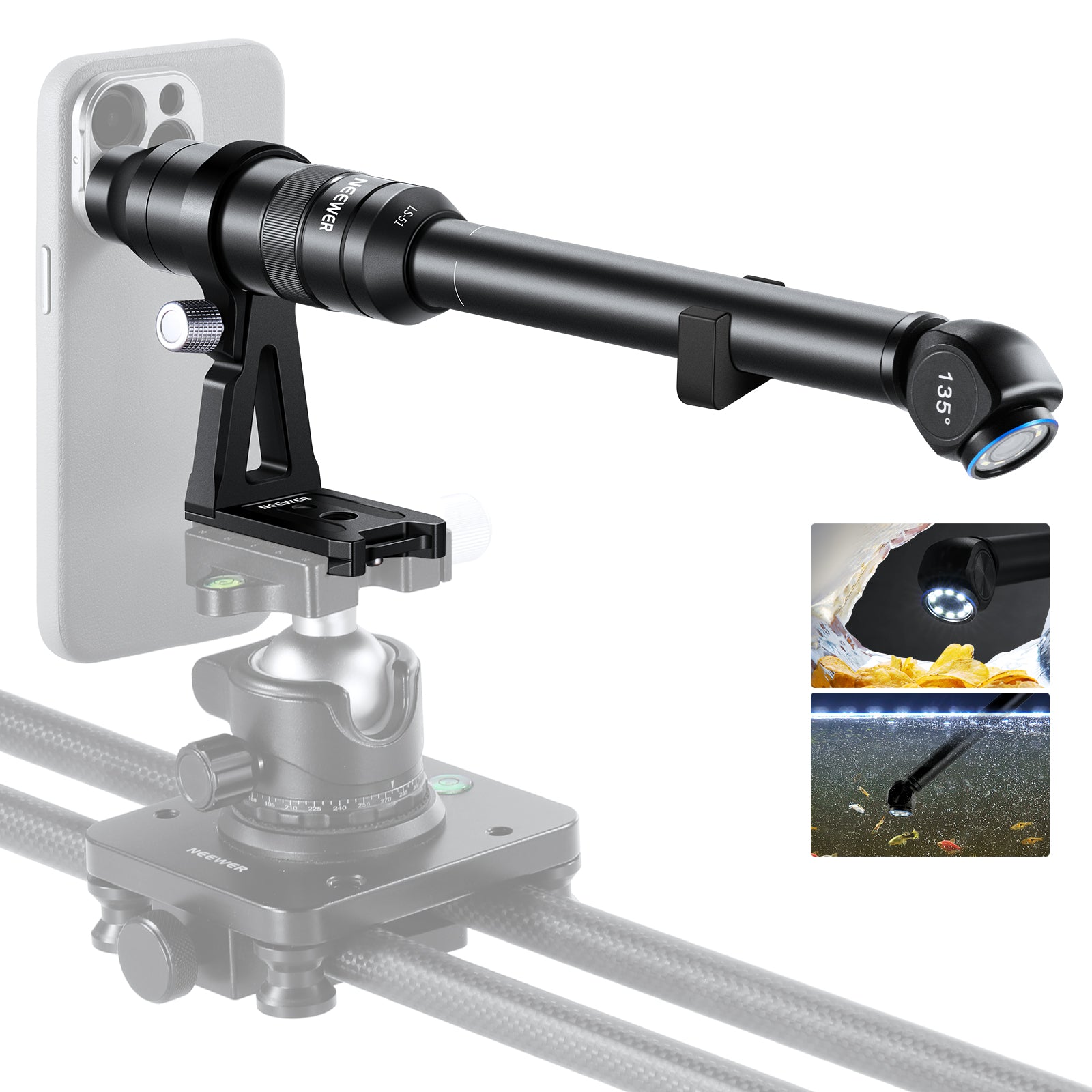 NEEWER LS-51 18mm Wide Angle 2x Macro Probe Phone Lens with 17mm