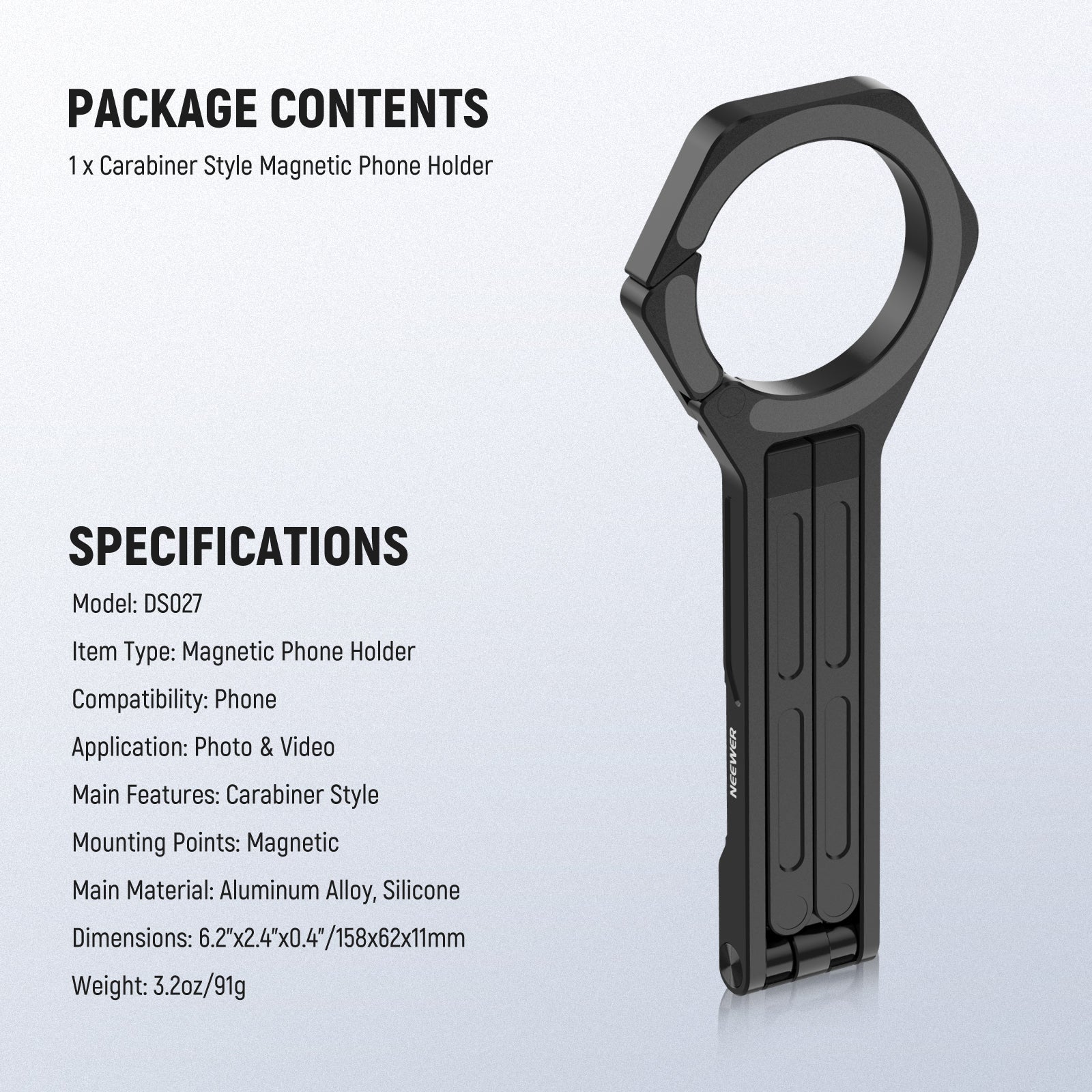 Specifications of the NEEWER DS027 Magnetic Phone Holder Stand