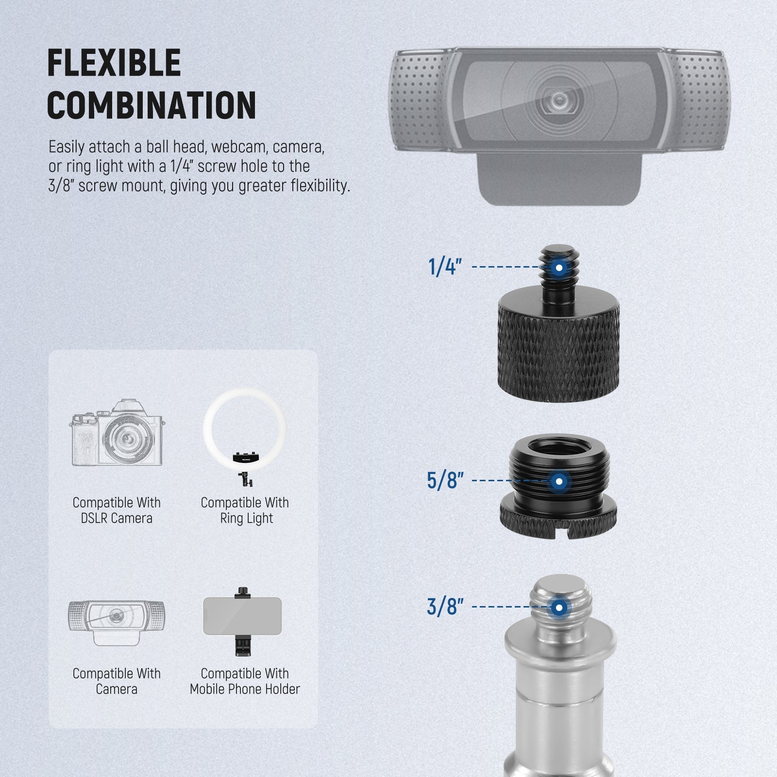 The thread adapters allow for easy connections between microphones and mic stands