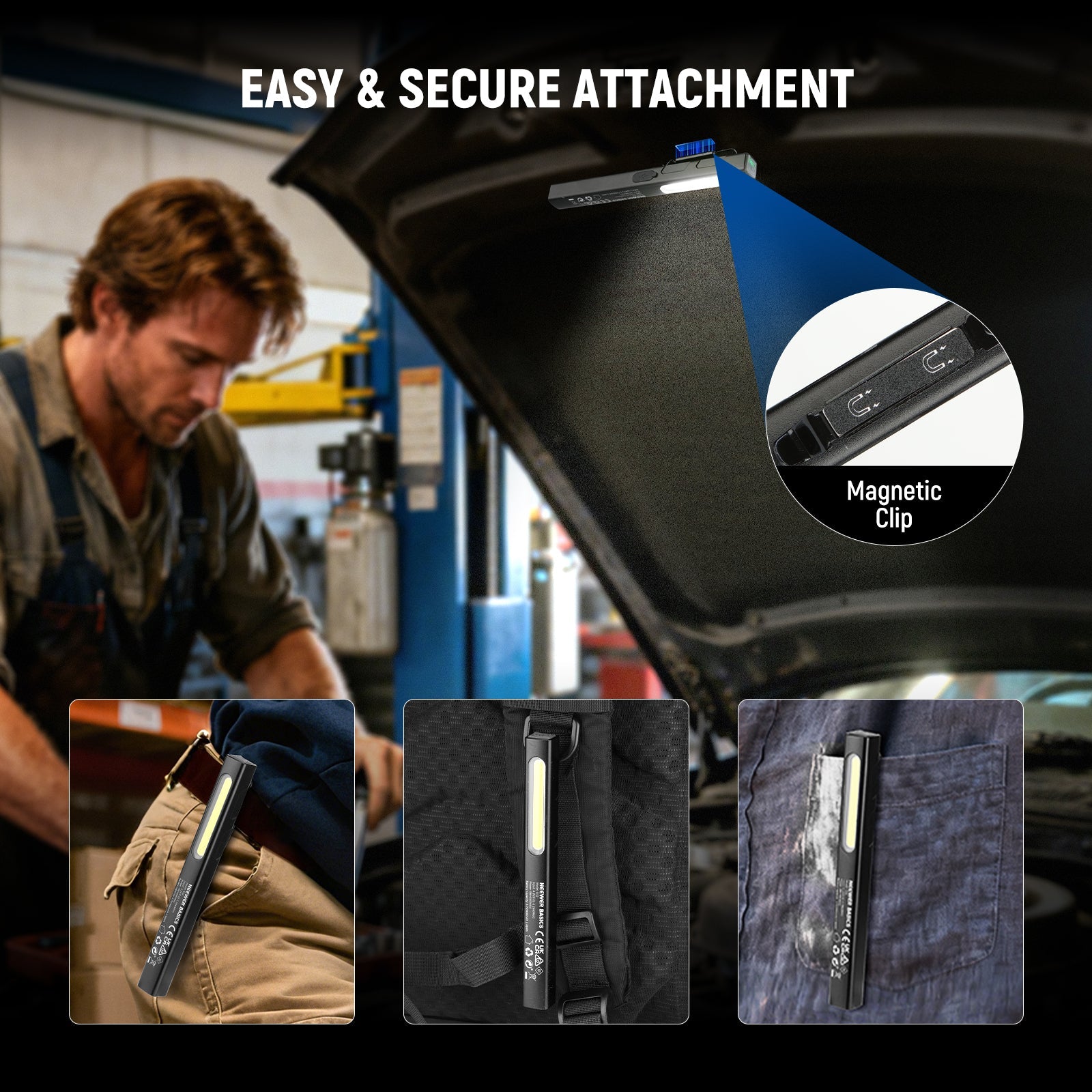 The tiny high lumens emergency pen flashlight is equipped with a magnetic clip