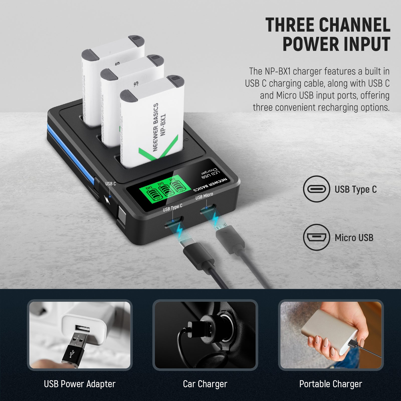 NEEWER BASICS NP-BX1 Replacement Battery Charger Kit for Sony