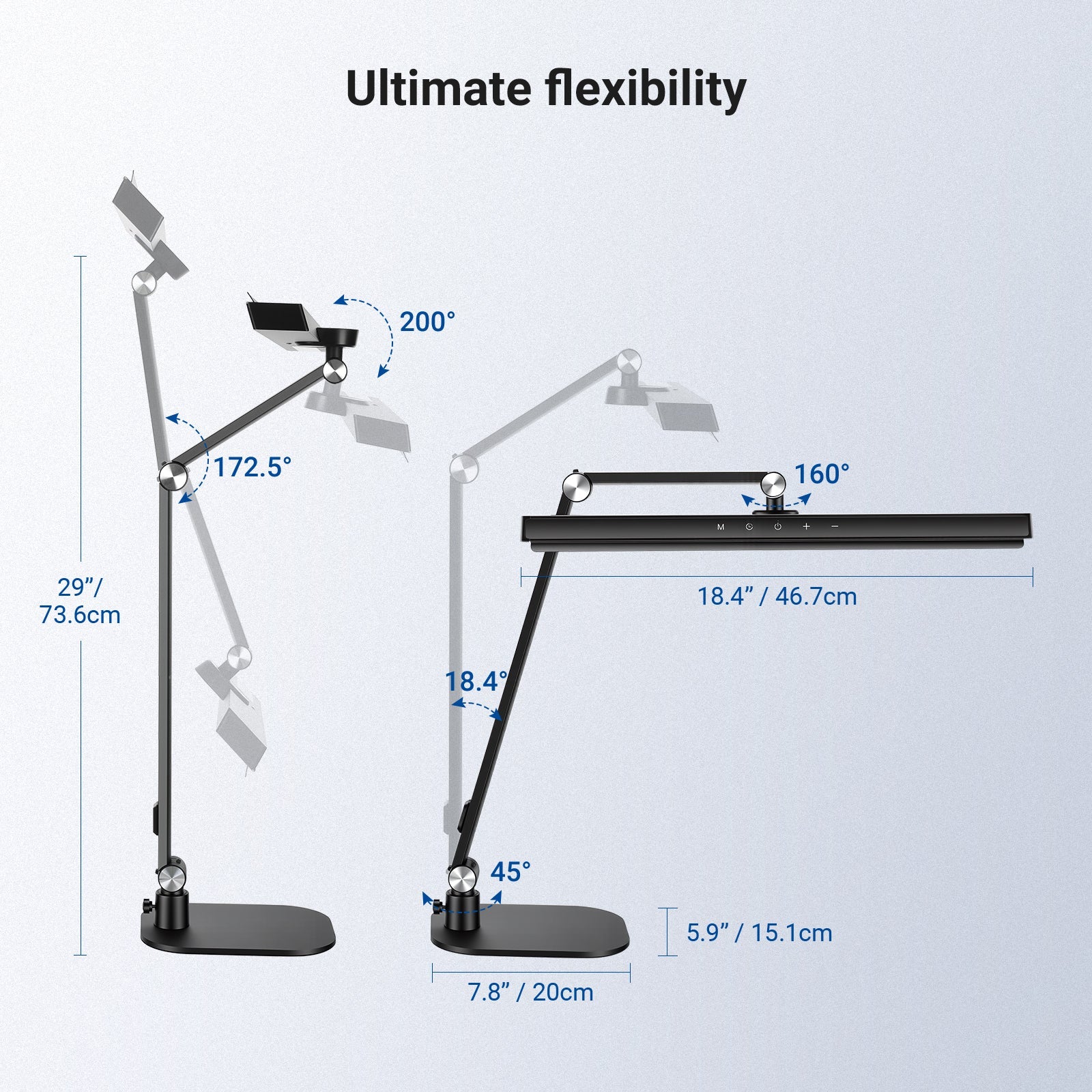NEEWER DL03 LED Architect Desk Lamp can extending up to 29" in height and tilting up to 180°.