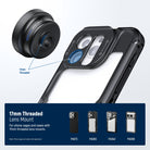 Attach the phone lens clip to the main camera and mount the lens via the 17mm thread.