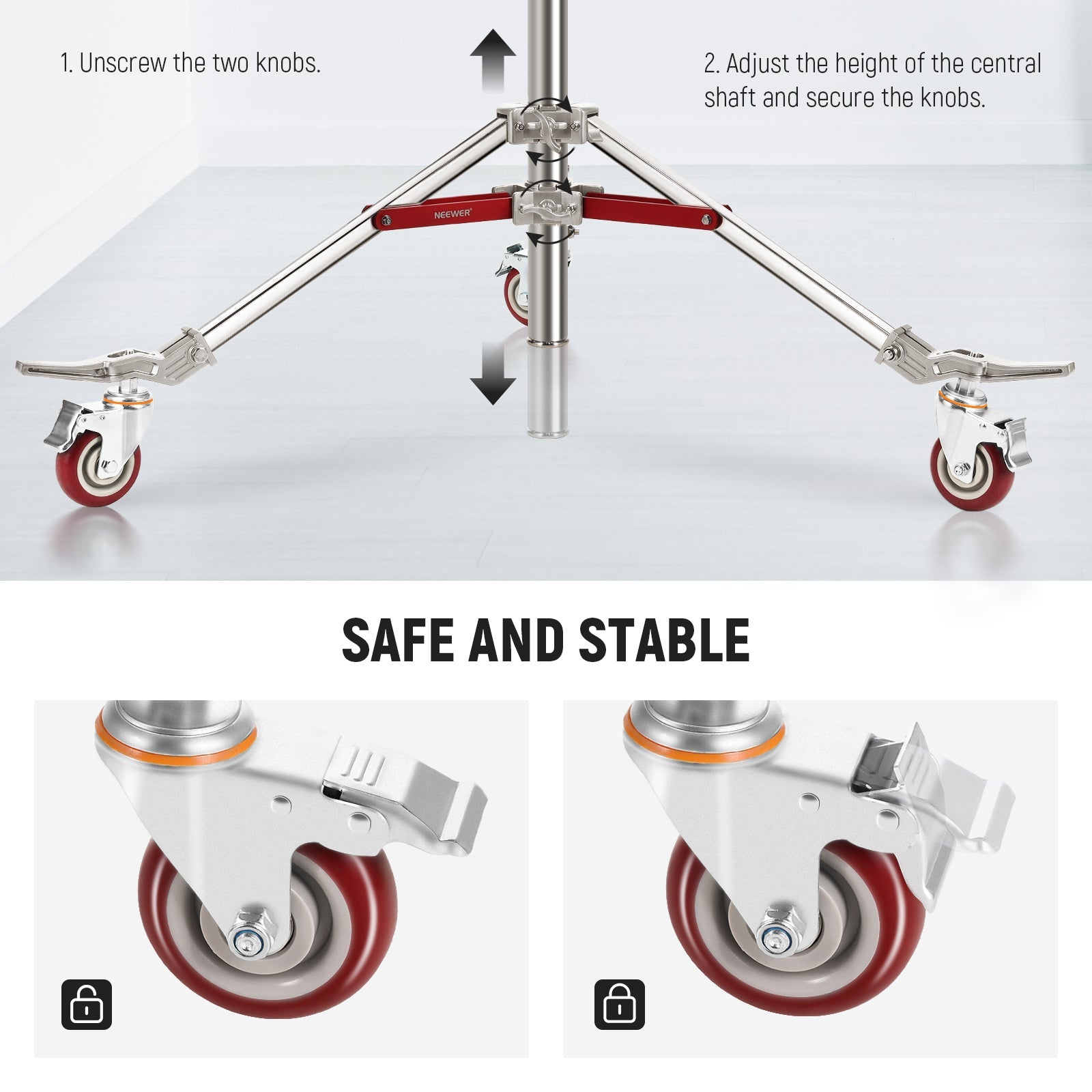 NEEWER ST240SS 240cm Heavy Duty Stainless Steel Wheeled Light