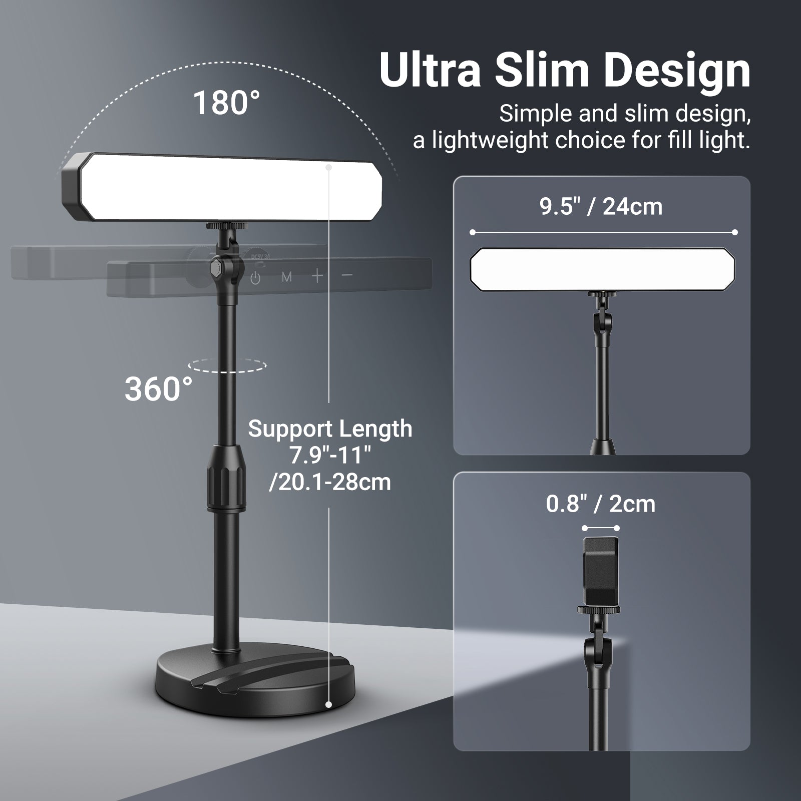 NEEWER L10 Bi Color LED Desktop Light features ultra slim design.