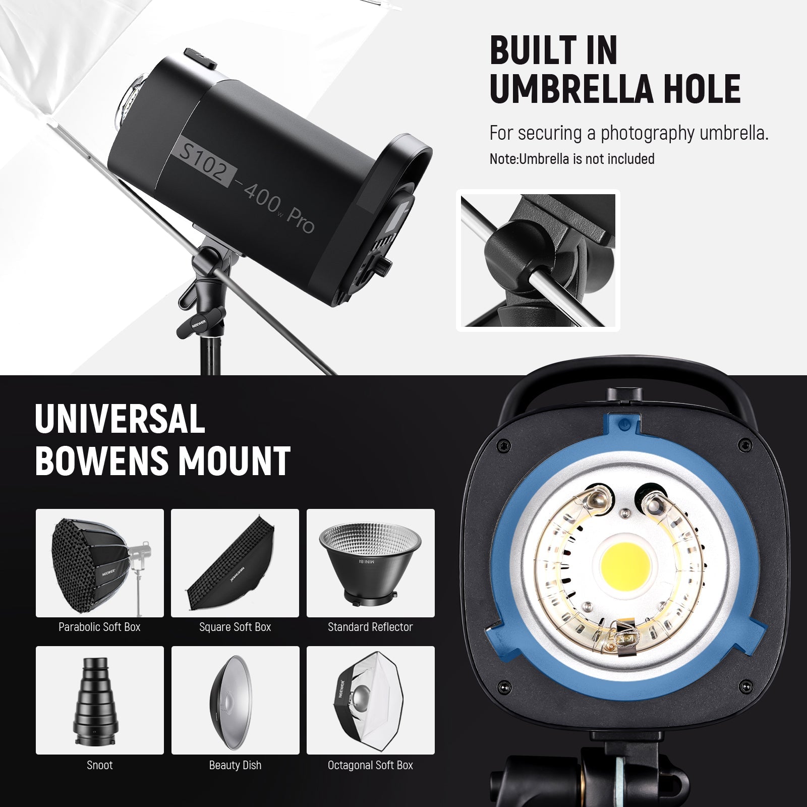 NEEWER S102-400W PRO 400Ws Output Strobe Flash Light with Trigger