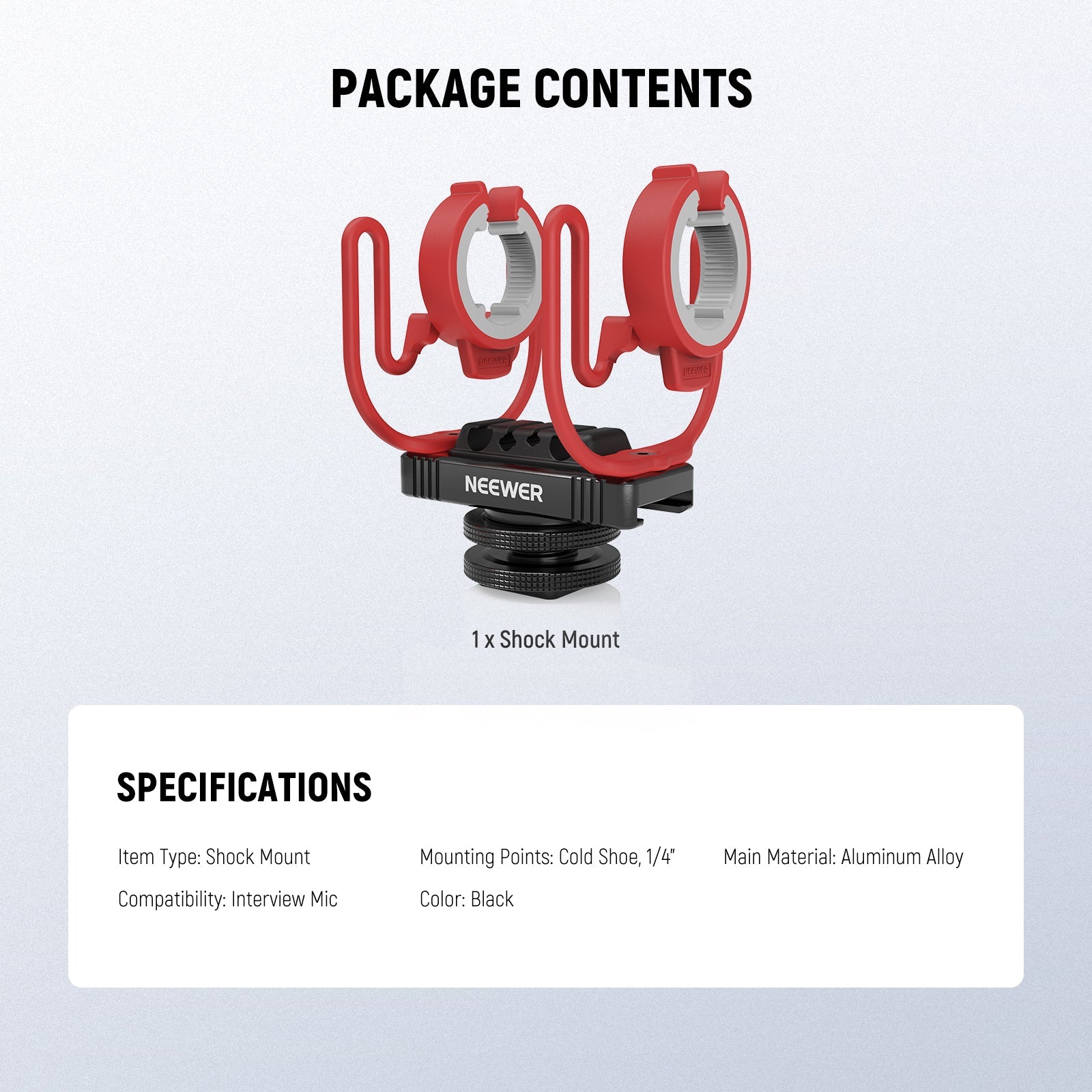 Package Contents of the NEEWER MH1 Microphone Shock Mount Kit