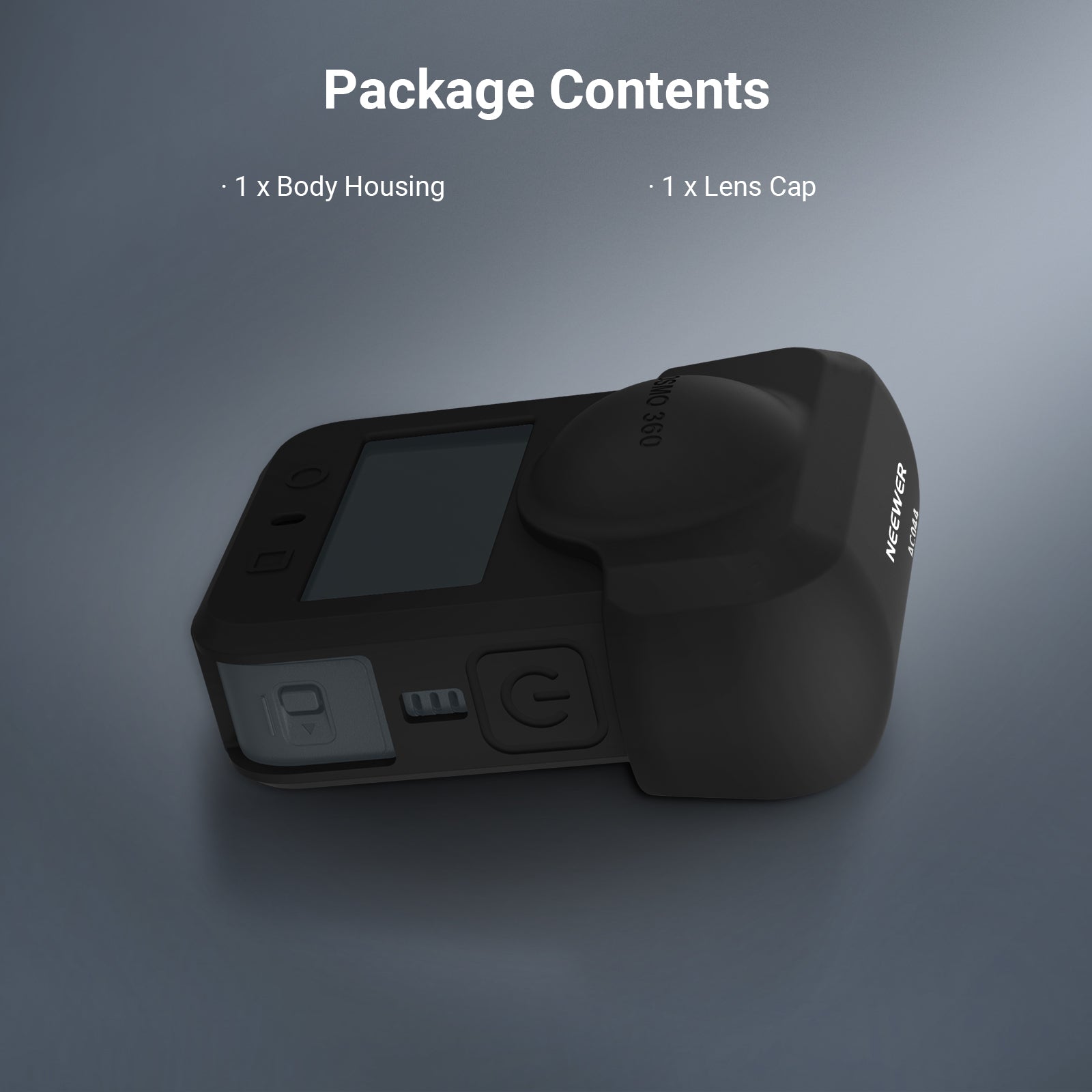 This package includes a body housing and a lens cap.