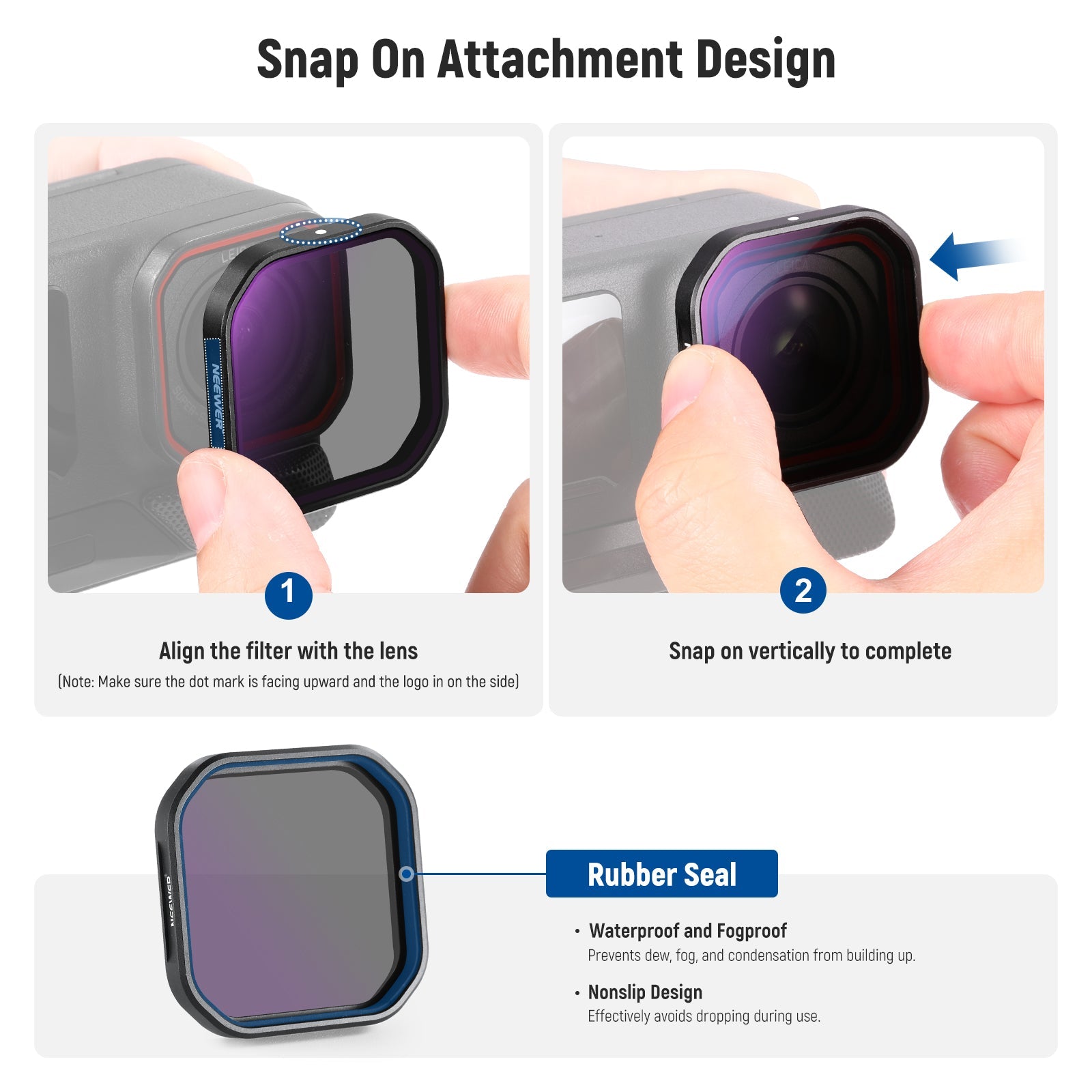 Instantly snap onto the action camera and you are ready to go.