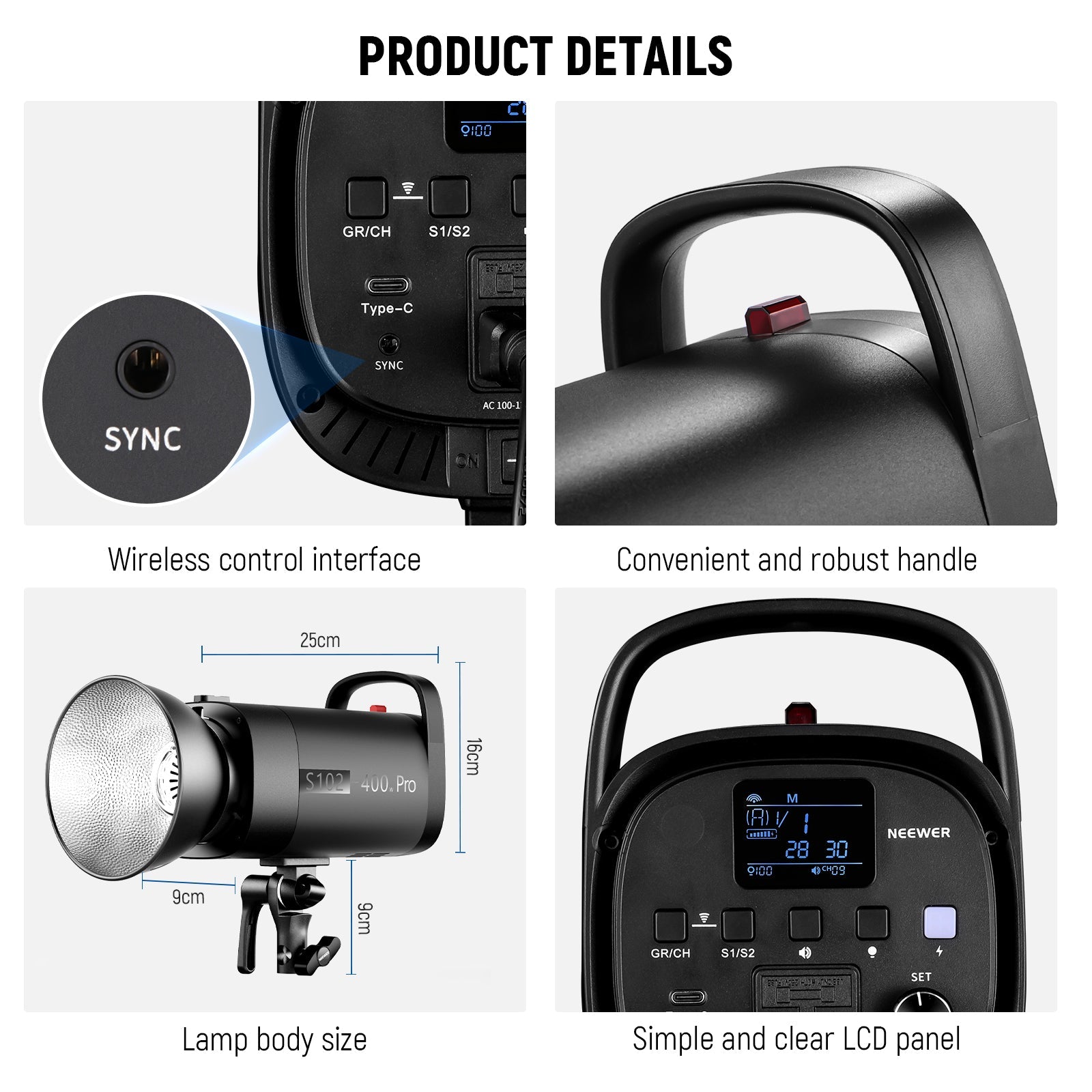 NEEWER S102-400W PRO 400Ws Output Strobe Flash Light with Trigger