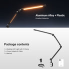 This package includes a desktop LED light with a C clamp, a power adapter, and a cable.