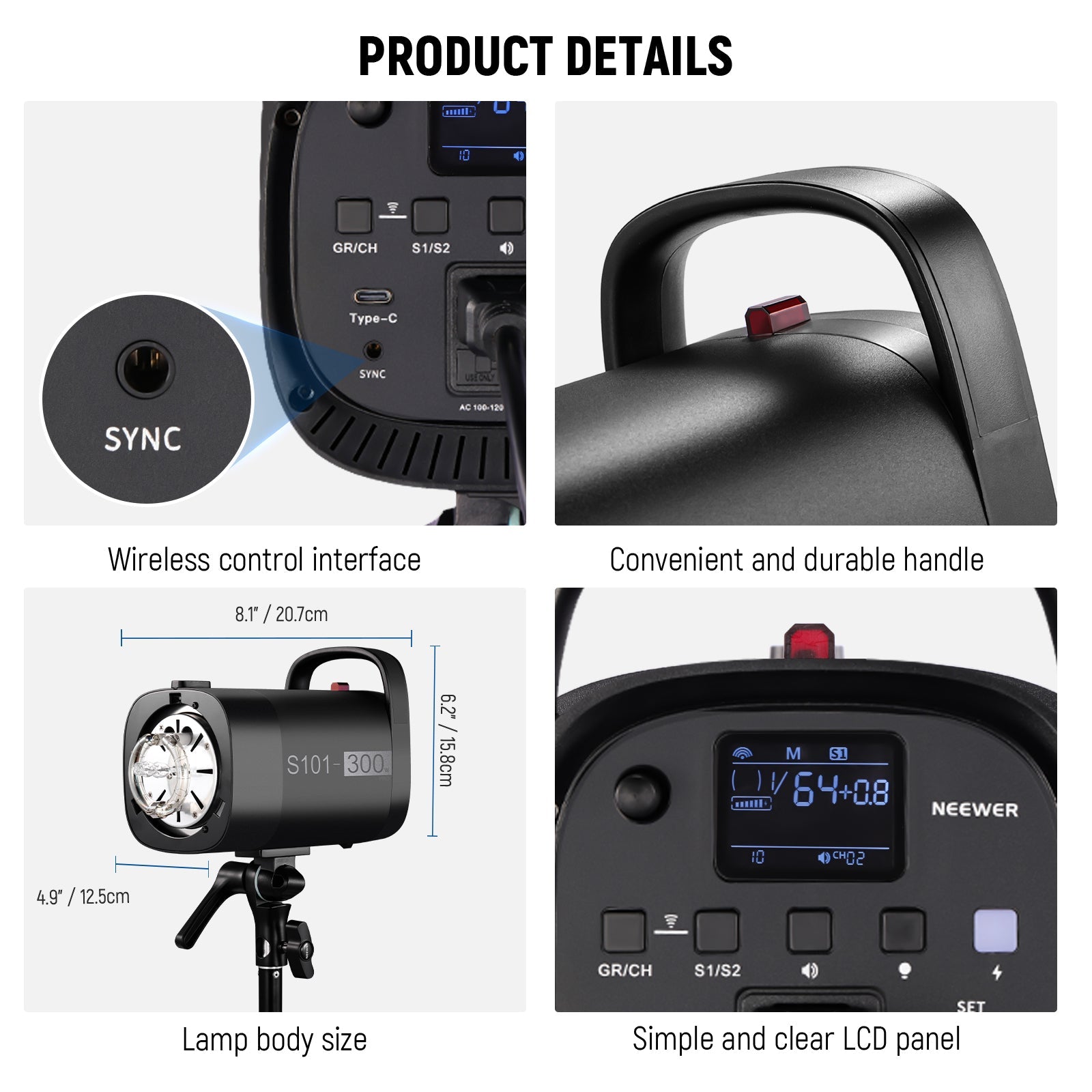 NEEWER S101-300W PRO Strobe Flash Monolight with Trigger - NEEWER