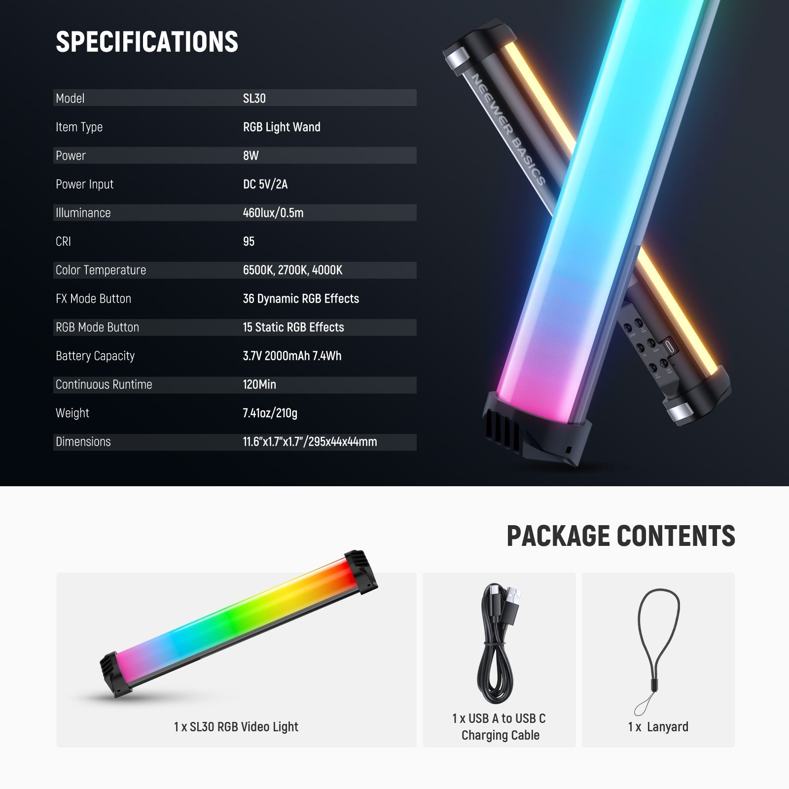 NEEWER SL30 Magnetic Portable Handheld RGB Light Wand