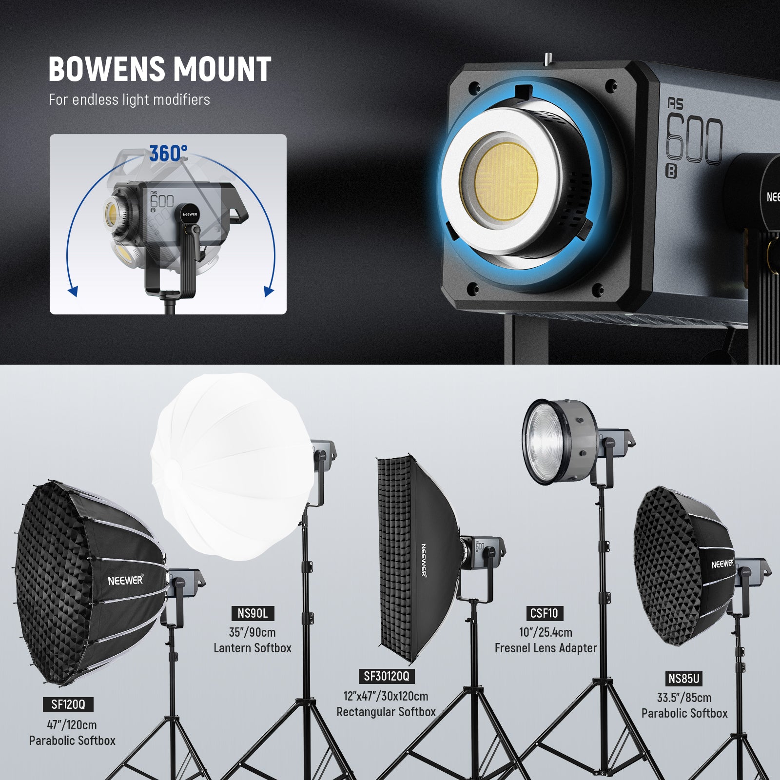 NEEWER AS600B COB LEDビデオライト NEEWER AS600B 600W LED COB Continuous Video Light – Studio