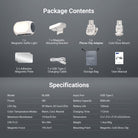 This package includes a magnetic selfie light, a magnetic mounting bracket, a phone clip adapter, and more.