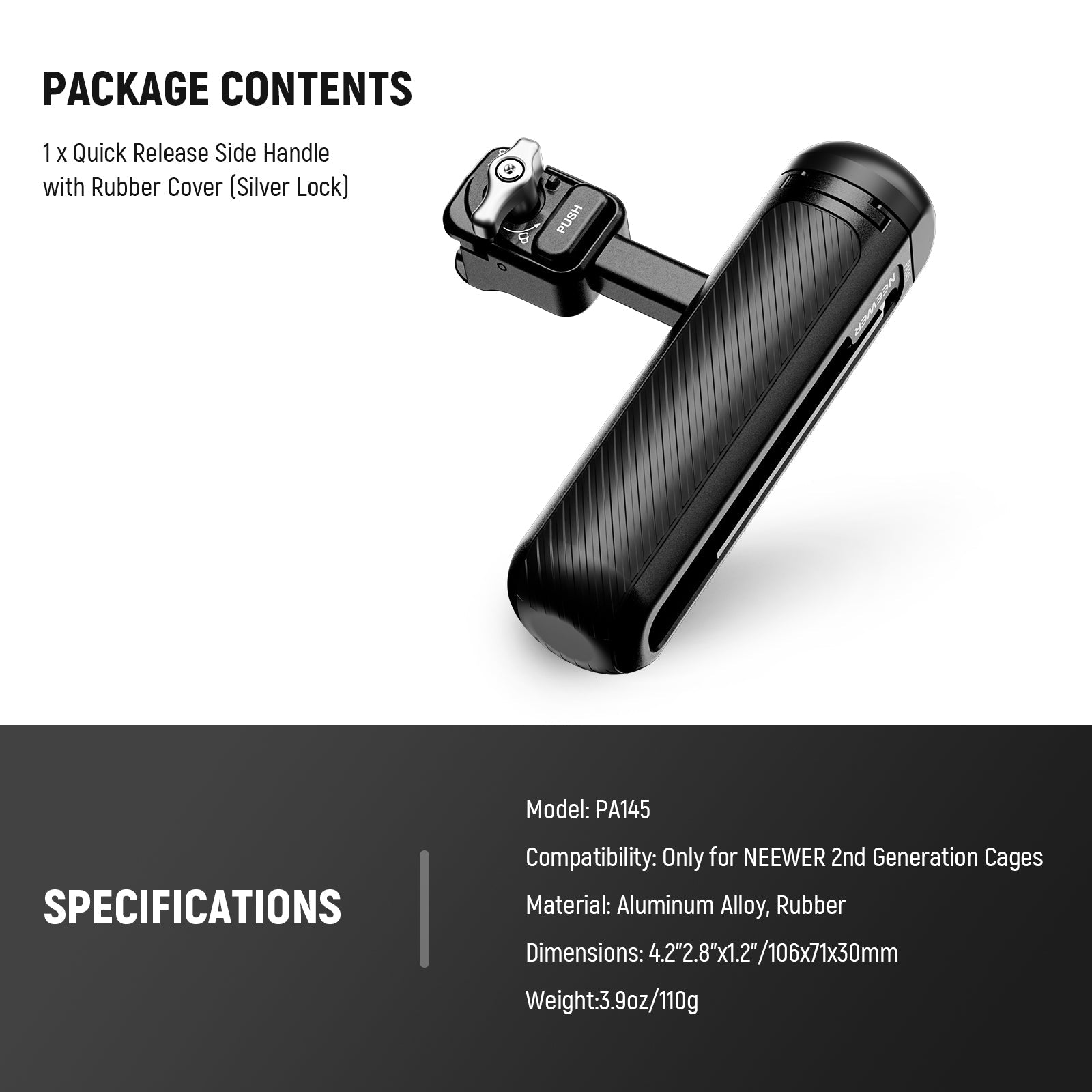 Specifications of the NEEWER PA145 Quick Release Phone Cage Side Handle