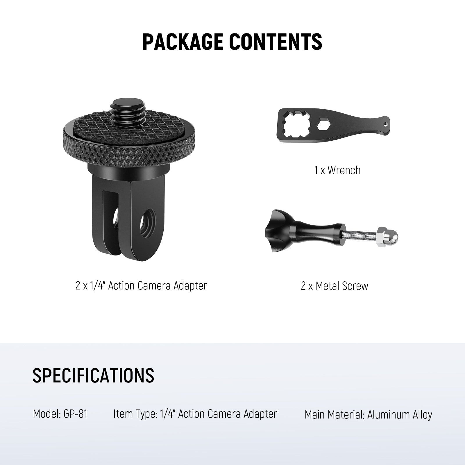 Package Contents of the NEEWER GP-81 Action Camera Mount Adapter kit