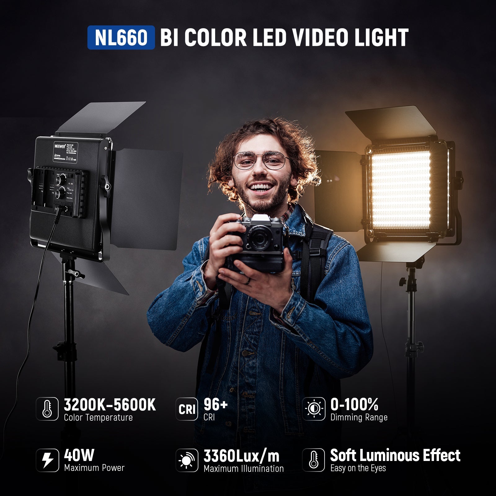 NEEWER 2 Packs NL660 Bi-color Video LED Panel Light - NEEWER