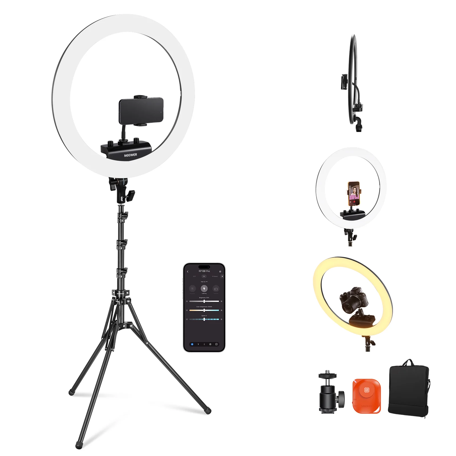 NEEWER RP18B Pro 18“ Ultra Thin Ring Light Kit with Stand - NEEWER
