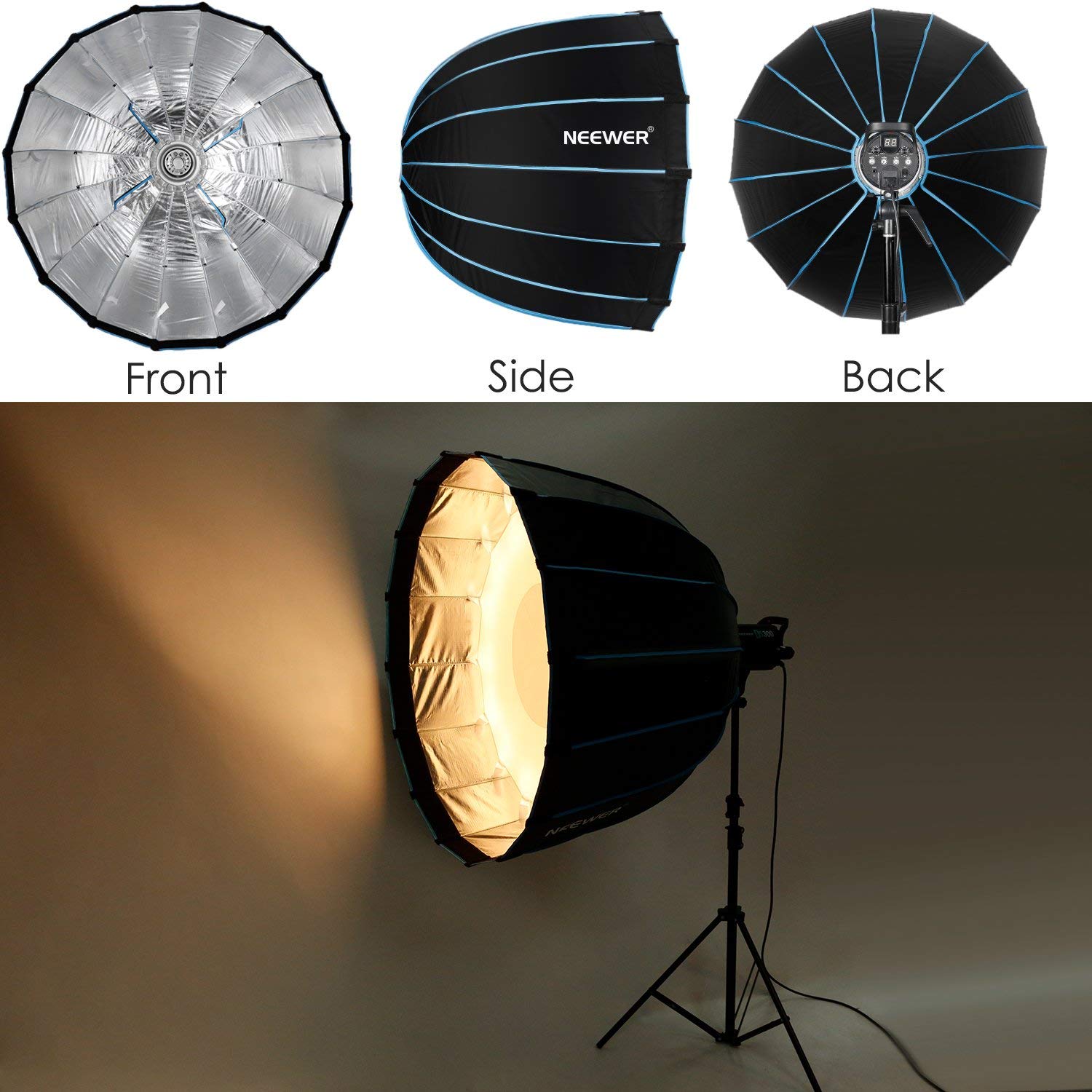 Neewer Foldable Hexadecagon 36"/90cm Softbox with Blue Rim and Bowens Mount - neewer.com