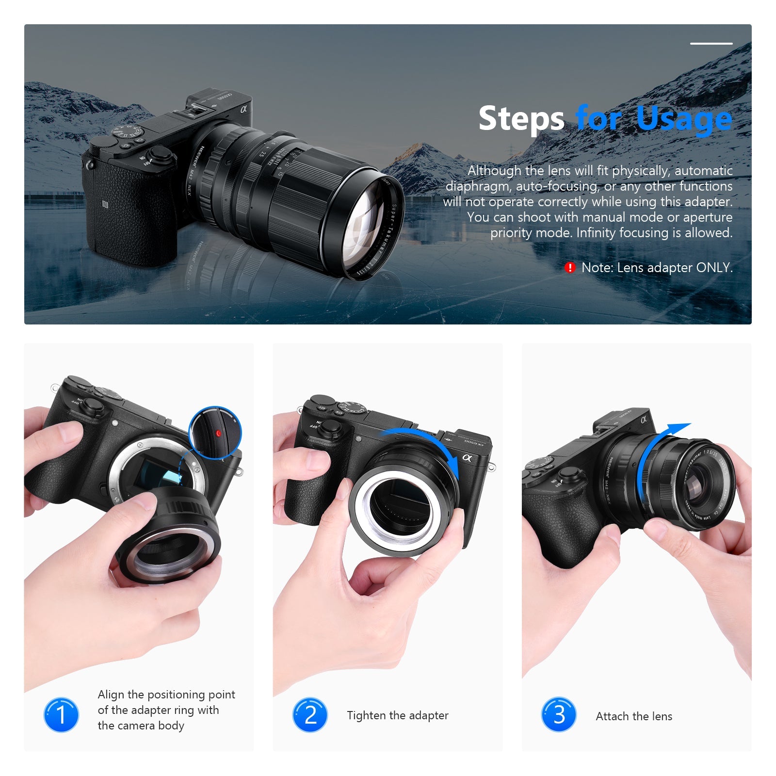 NEEWER Adjustable M42 Screw Lens to Sony NEX E-Mount Camera Mount Adapter