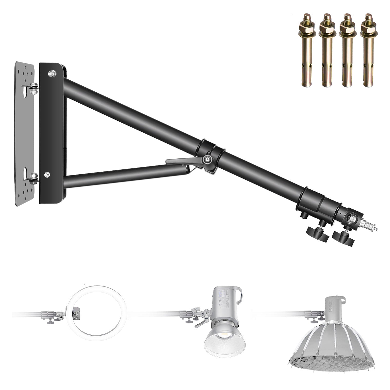 NEEWER Wandmontage Boom Arm mit Dreieck Basis für Fotografie Studio Video Stroboskop Licht Monolight Softbox Schirm Reflektor, 180 Grad Rotation, Max Länge 70,8 Zoll/180cm NEEWER Wandmontage Boom Arm mit Dreieck Basis für Fotografie Studio Video Stroboskop Licht Monolight Softbox Schirm Reflektor, 180 Grad Rotation, Max Länge 70,8 Zoll/180cm