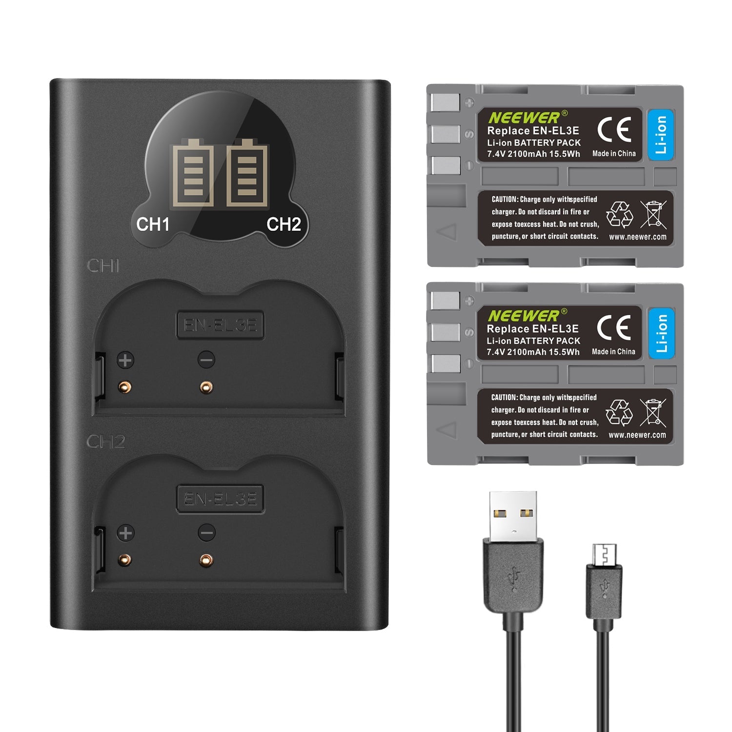 NEEWER Packs EN-EL3E Replacement Battery Charger Set NEEWER