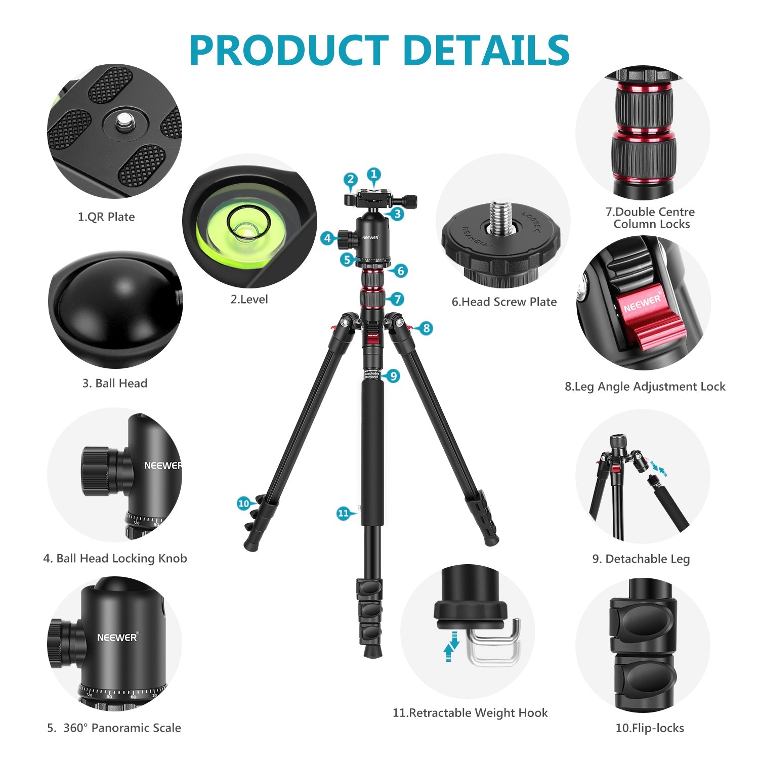 NEEWER 77'' Aluminum Alloy Camera Monopod Tripod