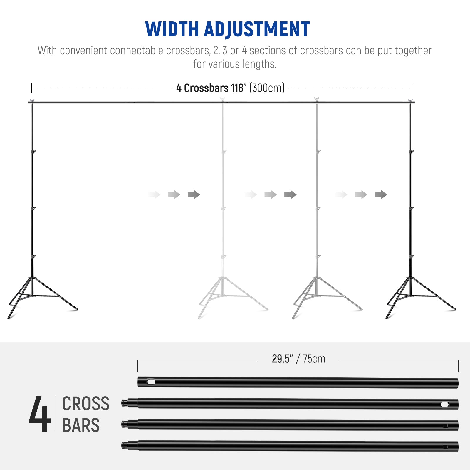 NEW Fully Adjustable Backdrop Stand Crossbar Universal Cross Bar Warranty