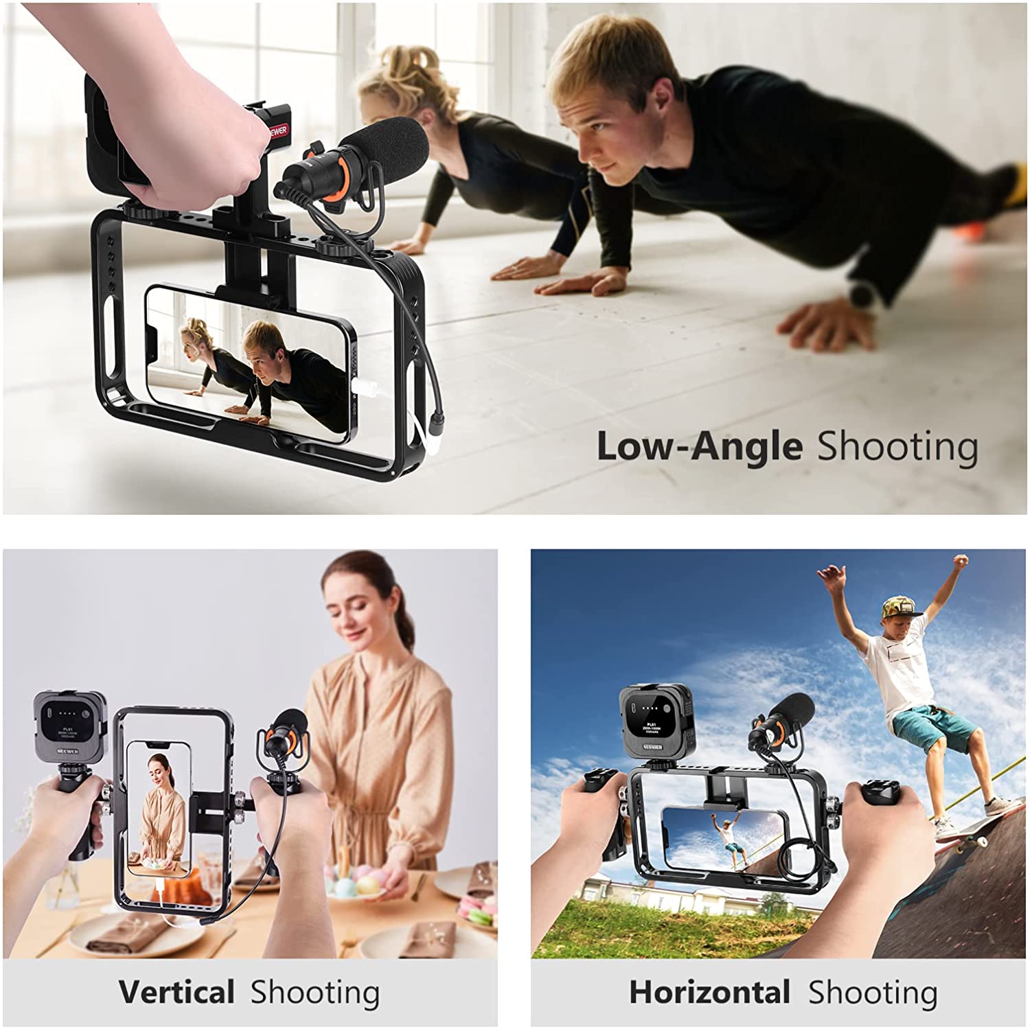 Neewer Aluminum Handheld Universal Phone Video Rig Kit with Silicone Handles