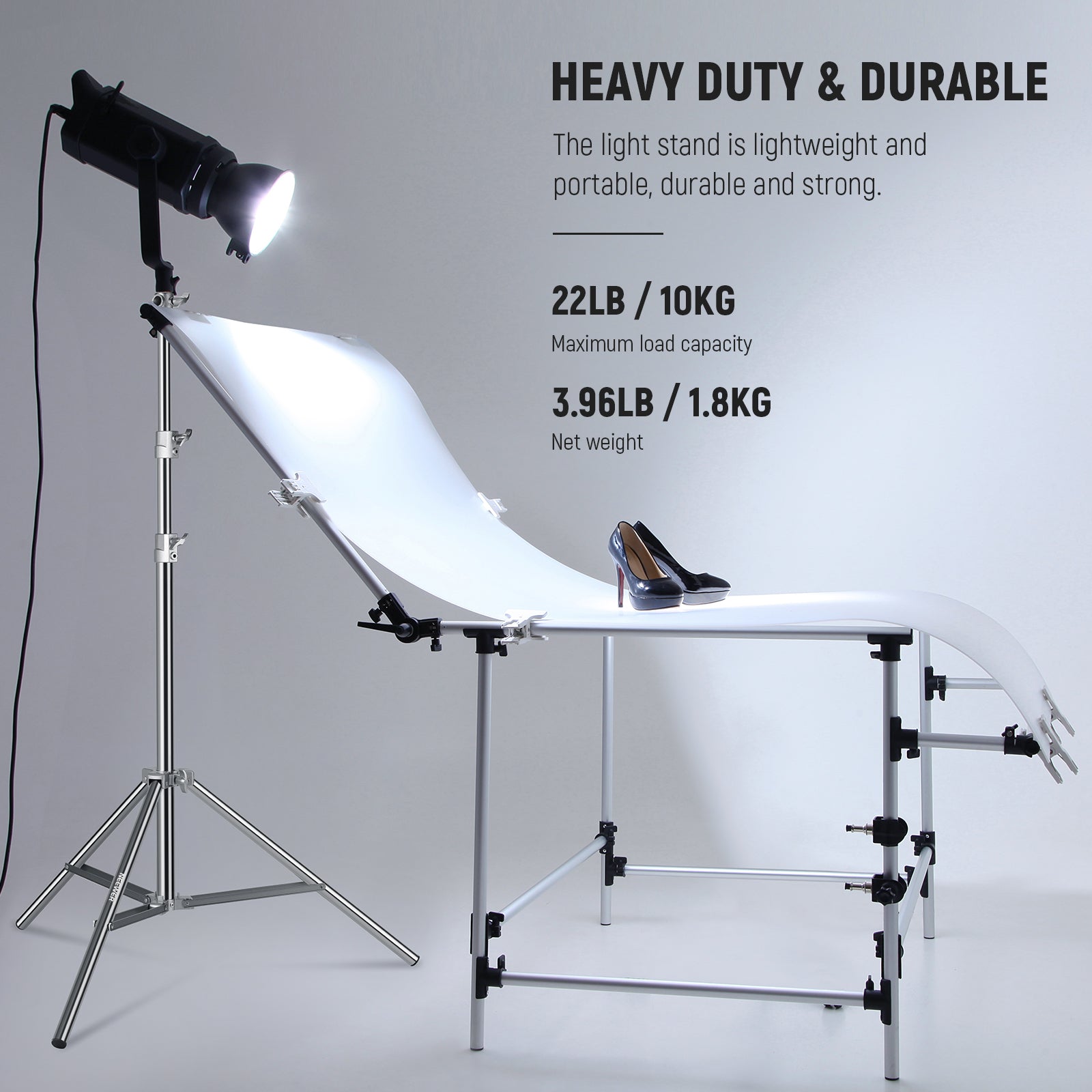 NEEWER Spring Cushioned Heavy Duty Photography Stainless Steel Light Stand with 1/4” to 3/8” Universal Screw Adapter