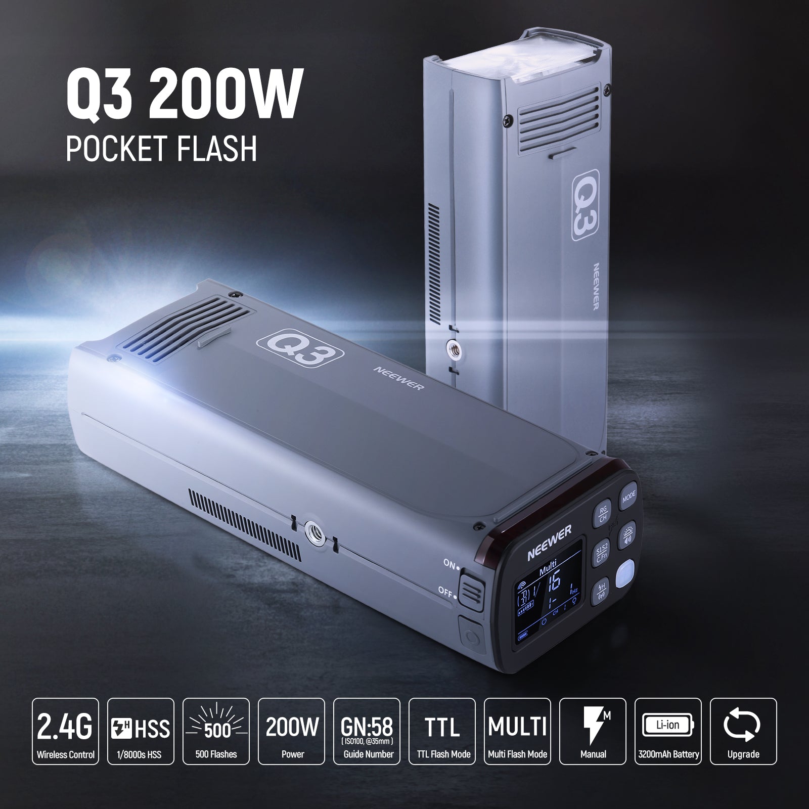 NEEWER Q3 200Ws 2.4G TTL Flash Strobe