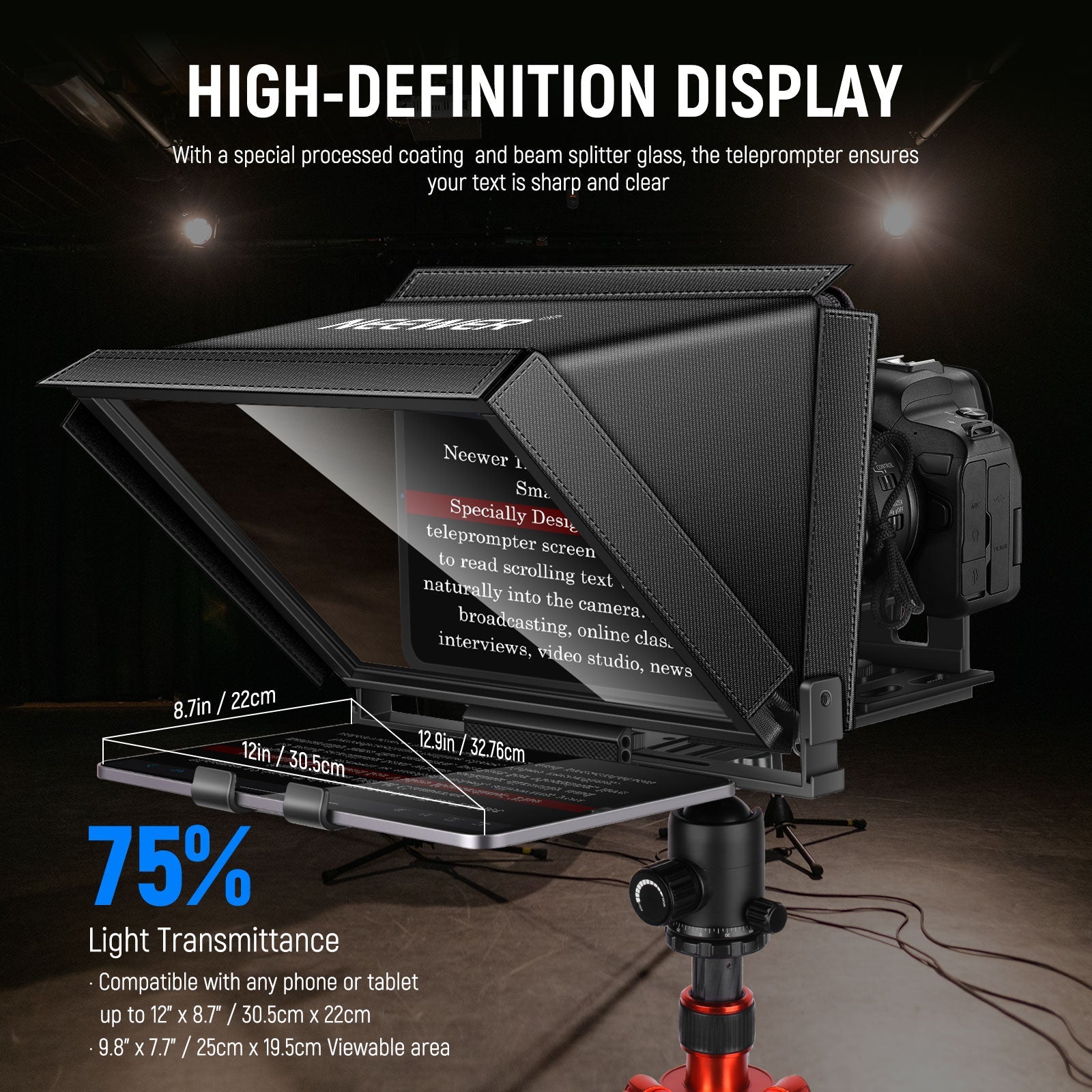 NEEWER X12 Aluminum Teleprompter with Remote & Phone Holder