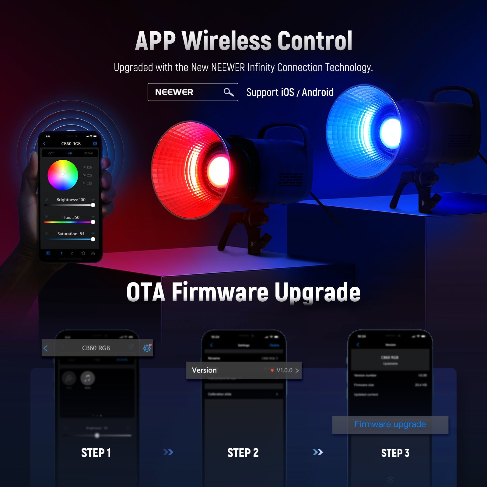 NEEWER CB60 RGB LEDスタジオライト NEEWER CB60 RGB 70W Full Color LED Video Light - NEEWER