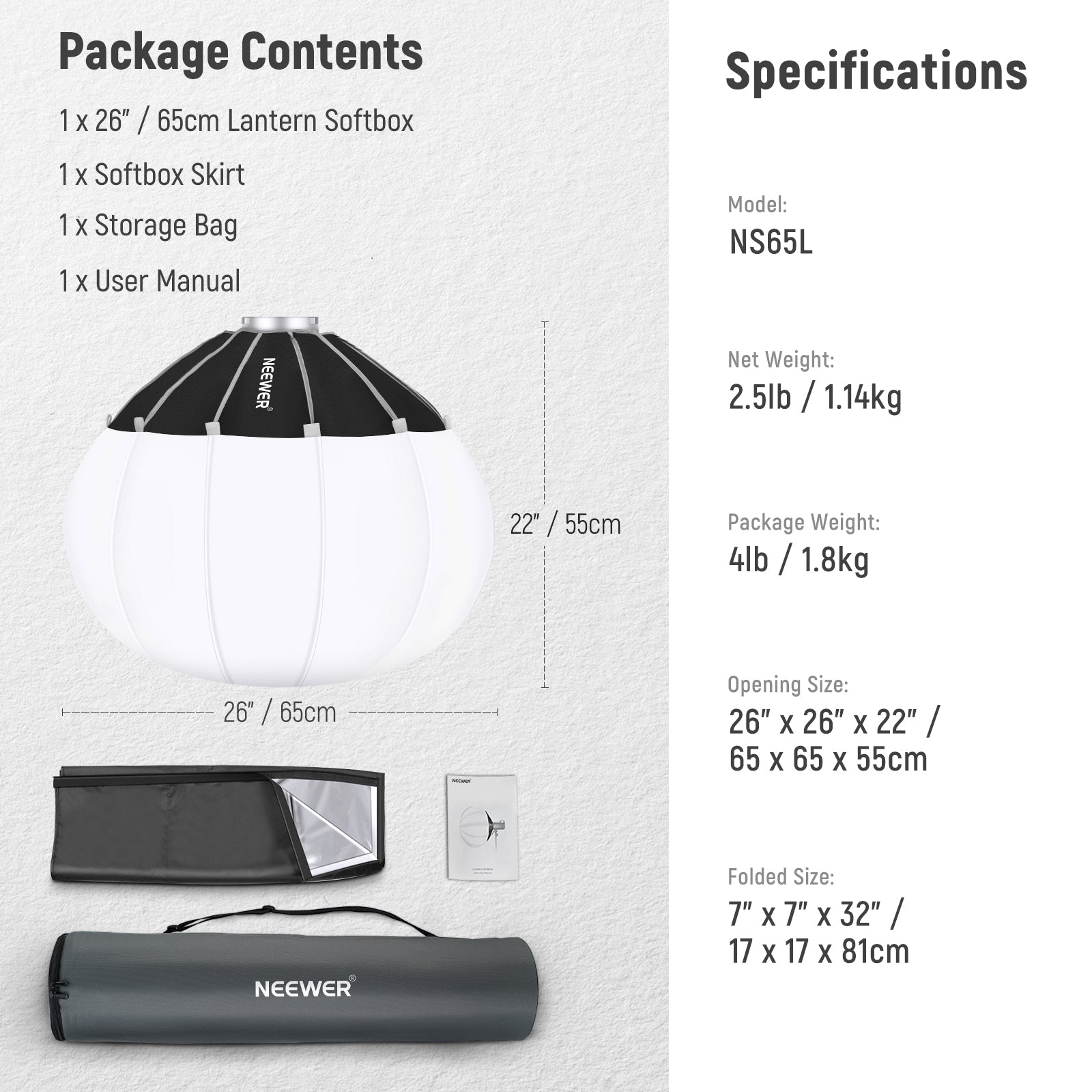 NEEWER NS65L/NS90L Lantern Softbox One Step Quick Release - NEEWER