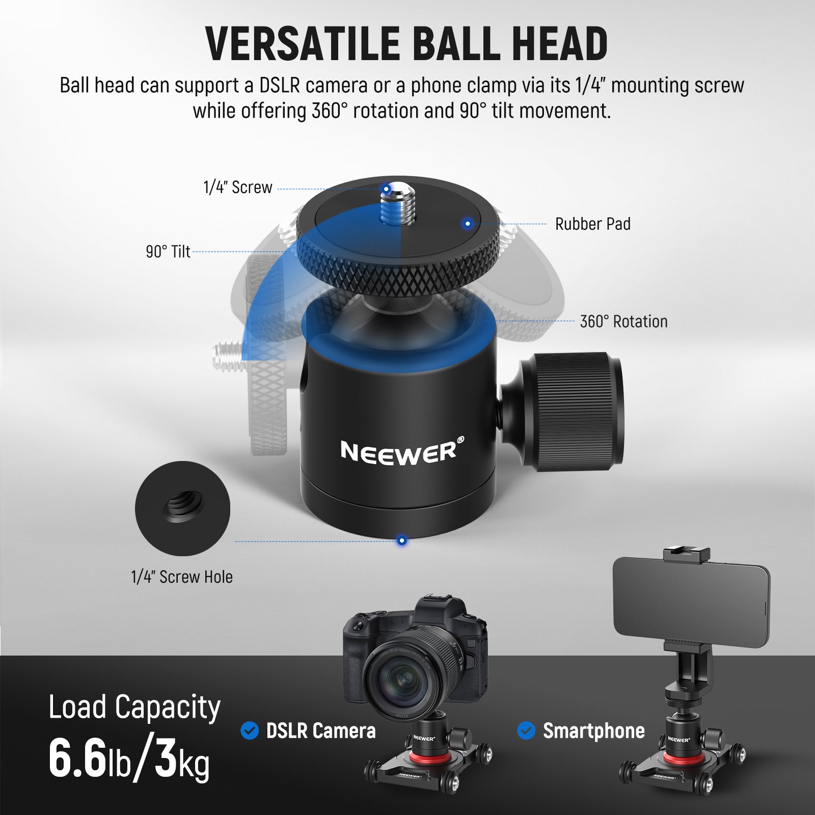 Neewer Supporto A Spalla Per DSLR – Con Doppia Impugnatura, Slitta E Binari Da 15mm, Leggero E Regolabile