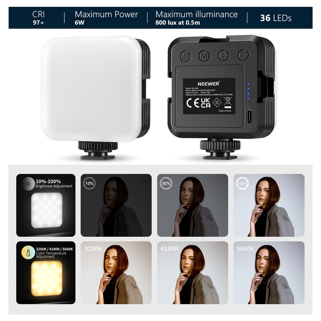 NEEWER NL-36AI CRI 97+ Portable Bi-Color 3200K~5600K Dimmable Camera Soft Light