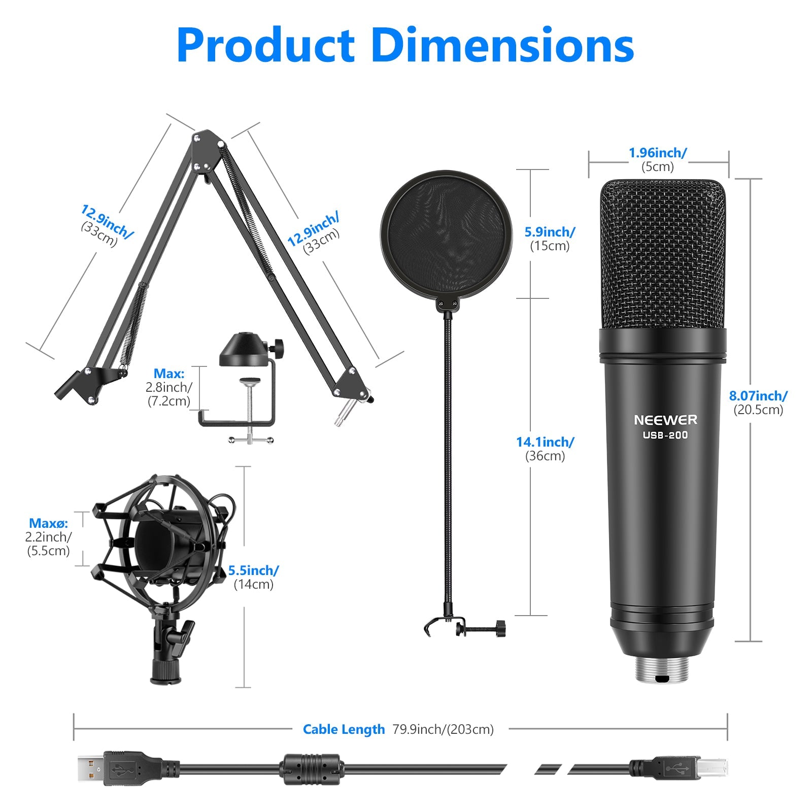 NEEWER USB200 Microphone Kit for PC Computer